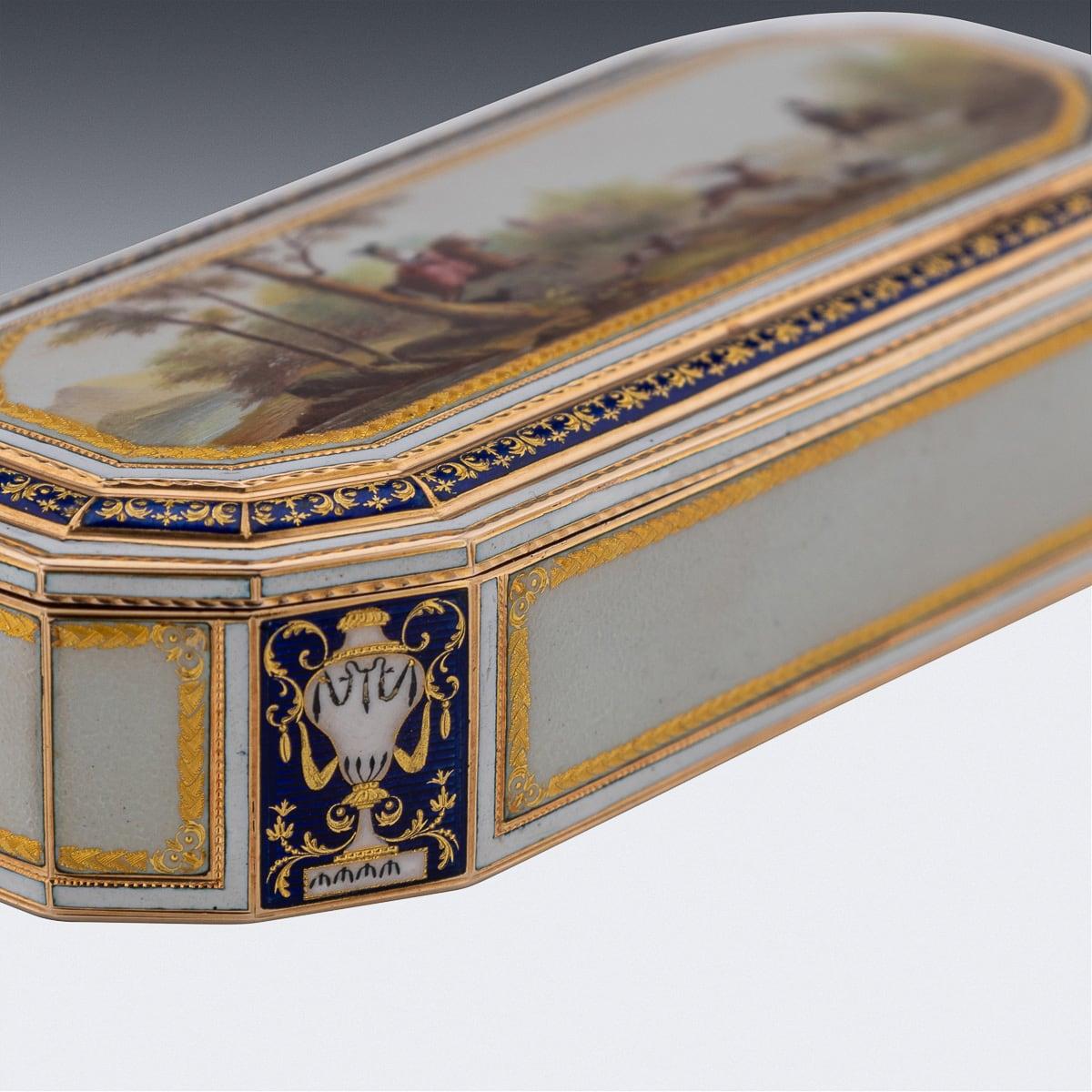 Tabatière allemande du XVIIIe siècle en or 18 carats et émail, Frères Jordan, Hanau c.1790 en vente 1