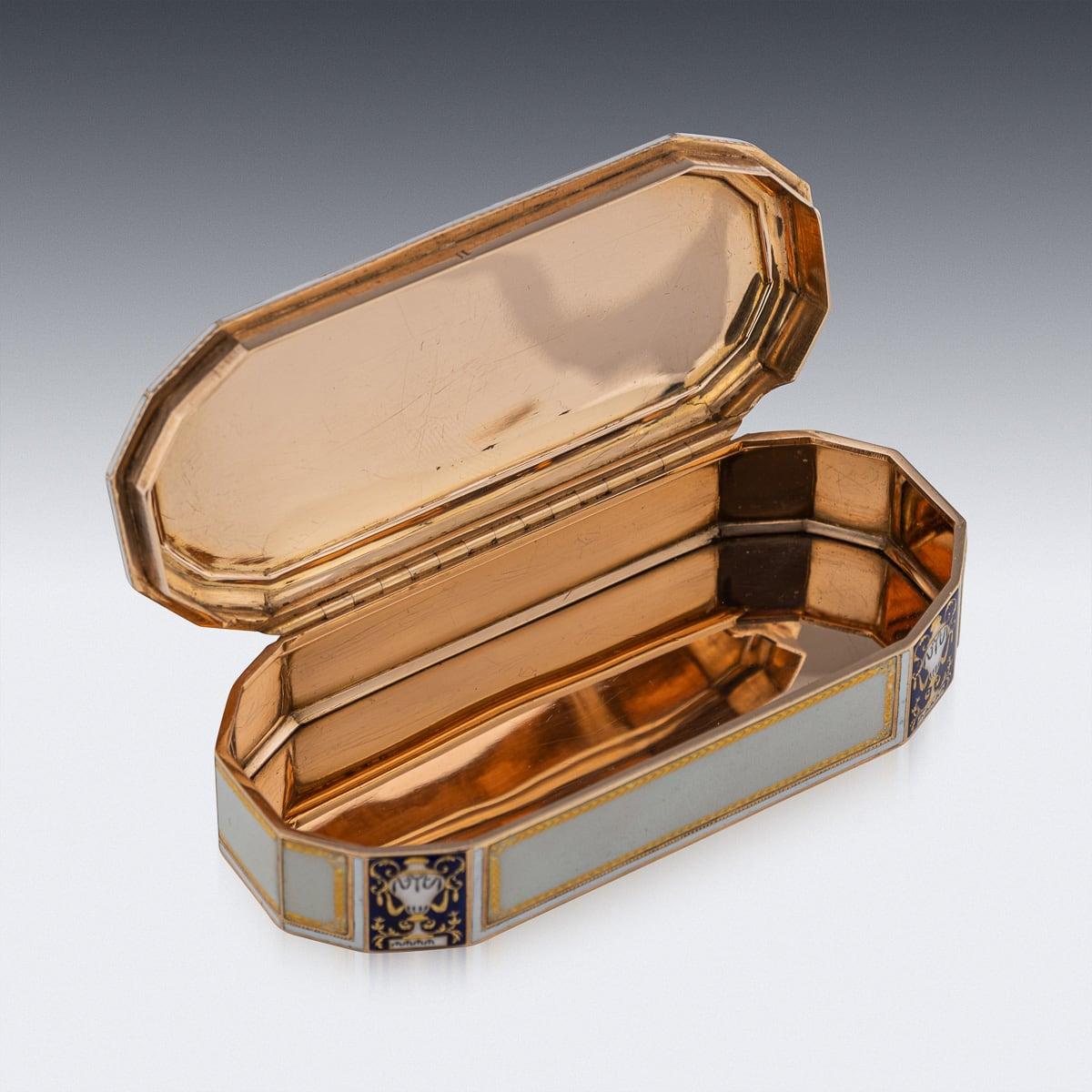 Tabatière allemande du XVIIIe siècle en or 18 carats et émail, Frères Jordan, Hanau c.1790 en vente 2