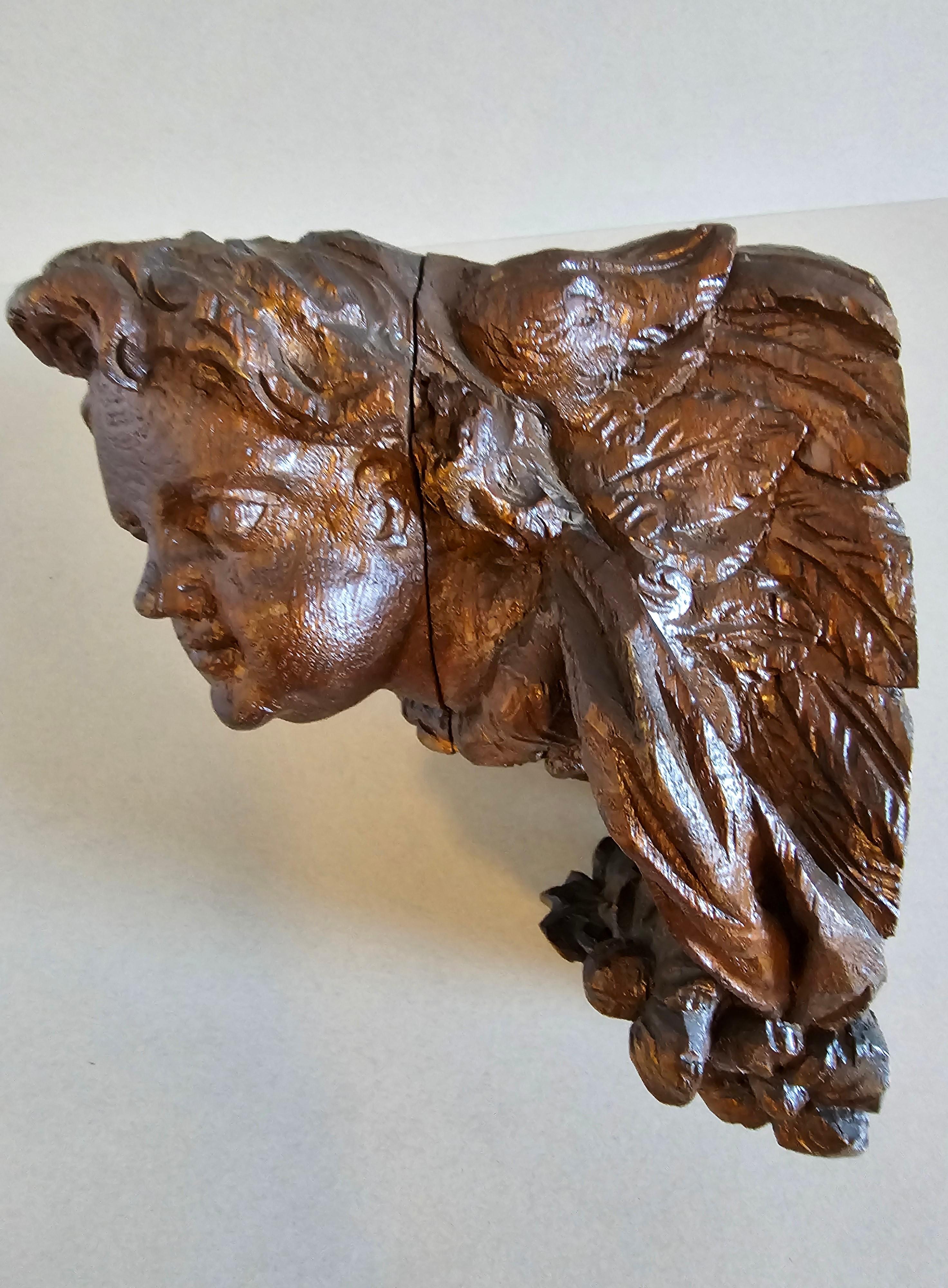 18th Century German Baroque Architectural Putti Bust Wall Shelf Carving For Sale 5
