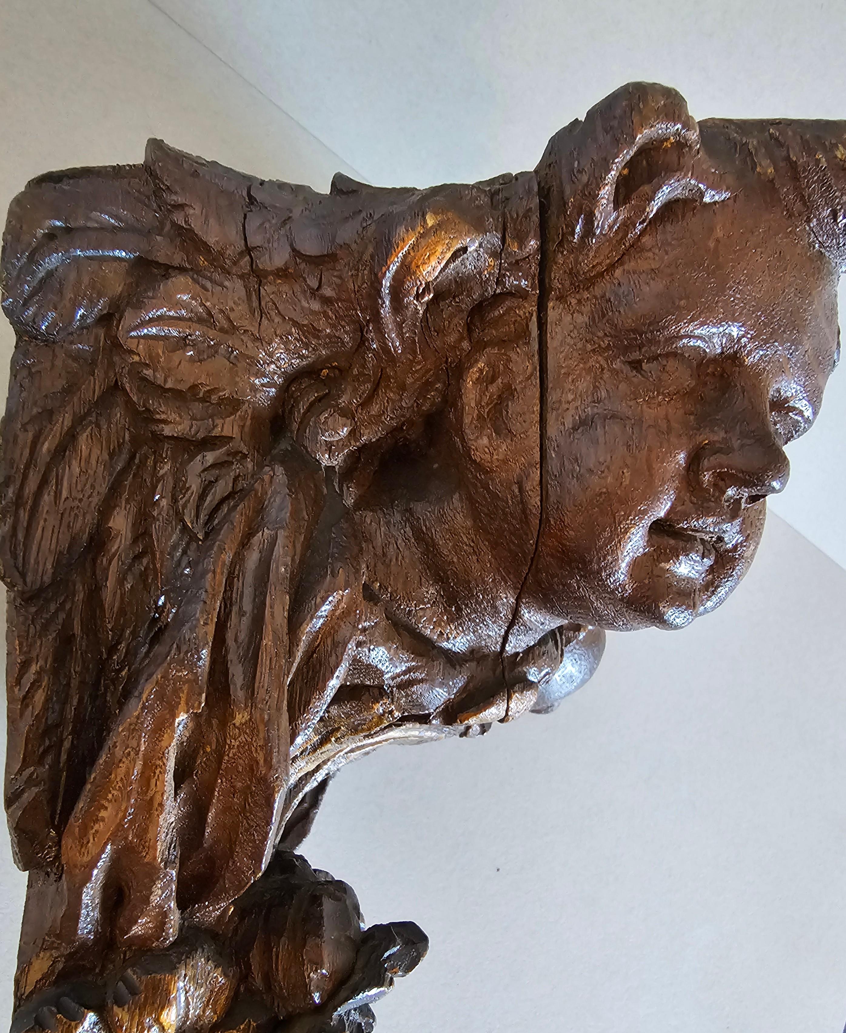 18th Century German Baroque Architectural Putti Bust Wall Shelf Carving For Sale 6