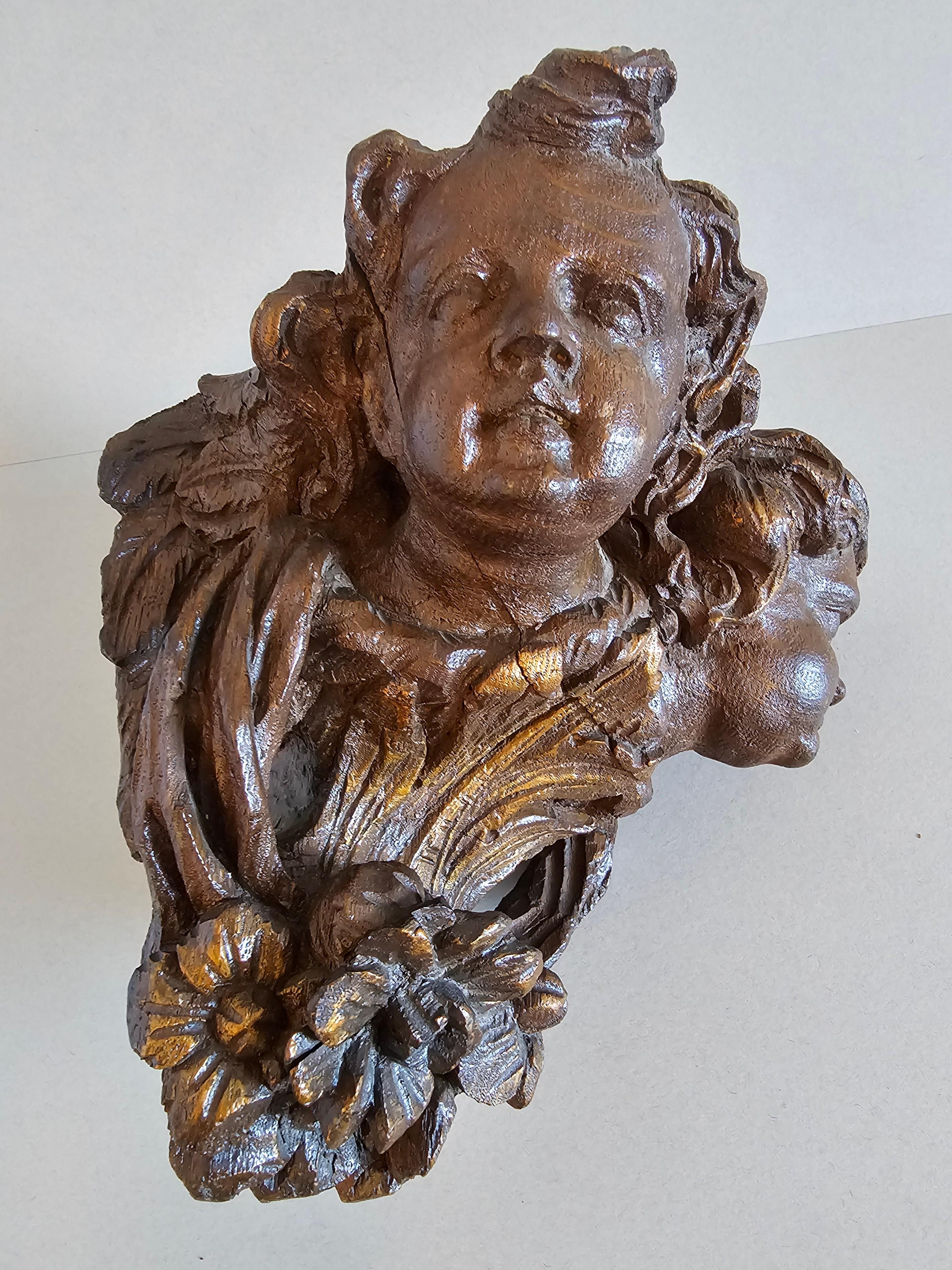 18th Century German Baroque Architectural Putti Bust Wall Shelf Carving For Sale 7
