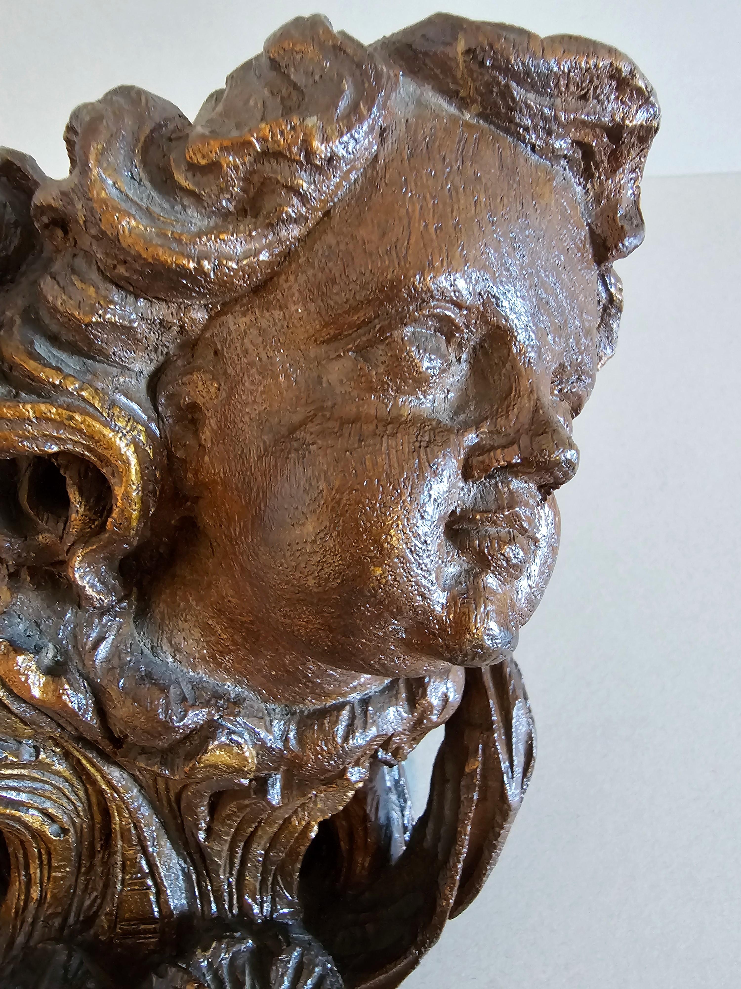 18th Century German Baroque Architectural Putti Bust Wall Shelf Carving For Sale 8