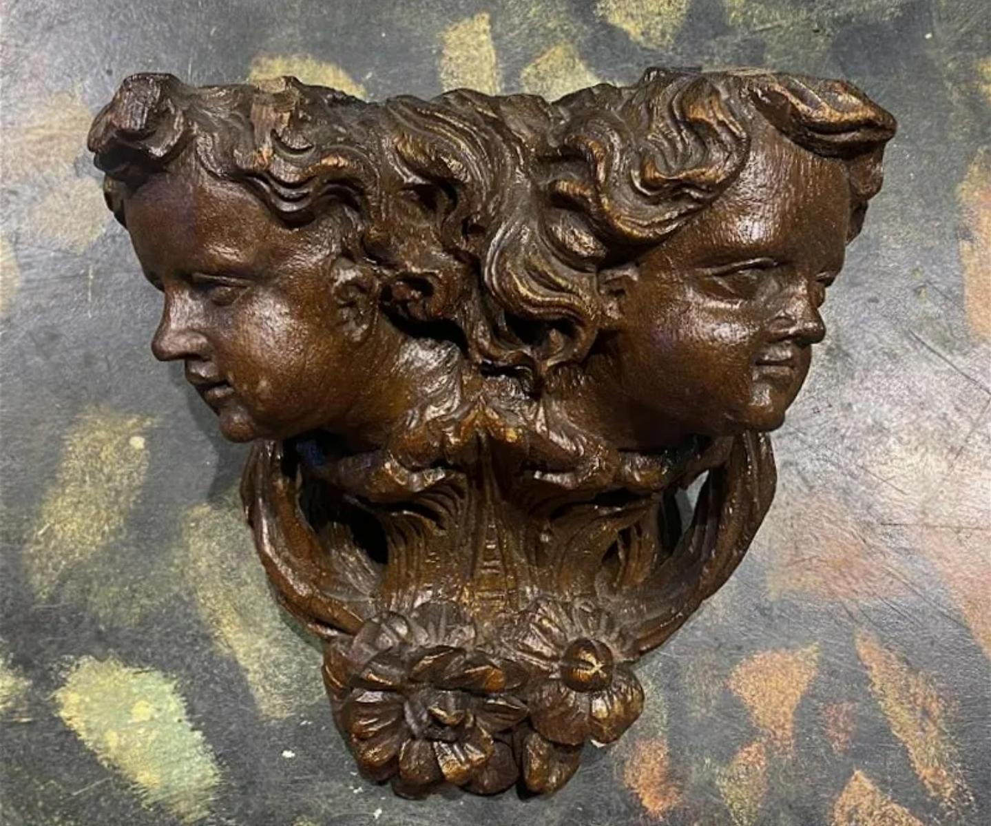 18th Century German Baroque Architectural Putti Bust Wall Shelf Carving For Sale 13