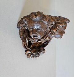 18th Century German Baroque Architectural Putti Bust Wall Shelf Carving