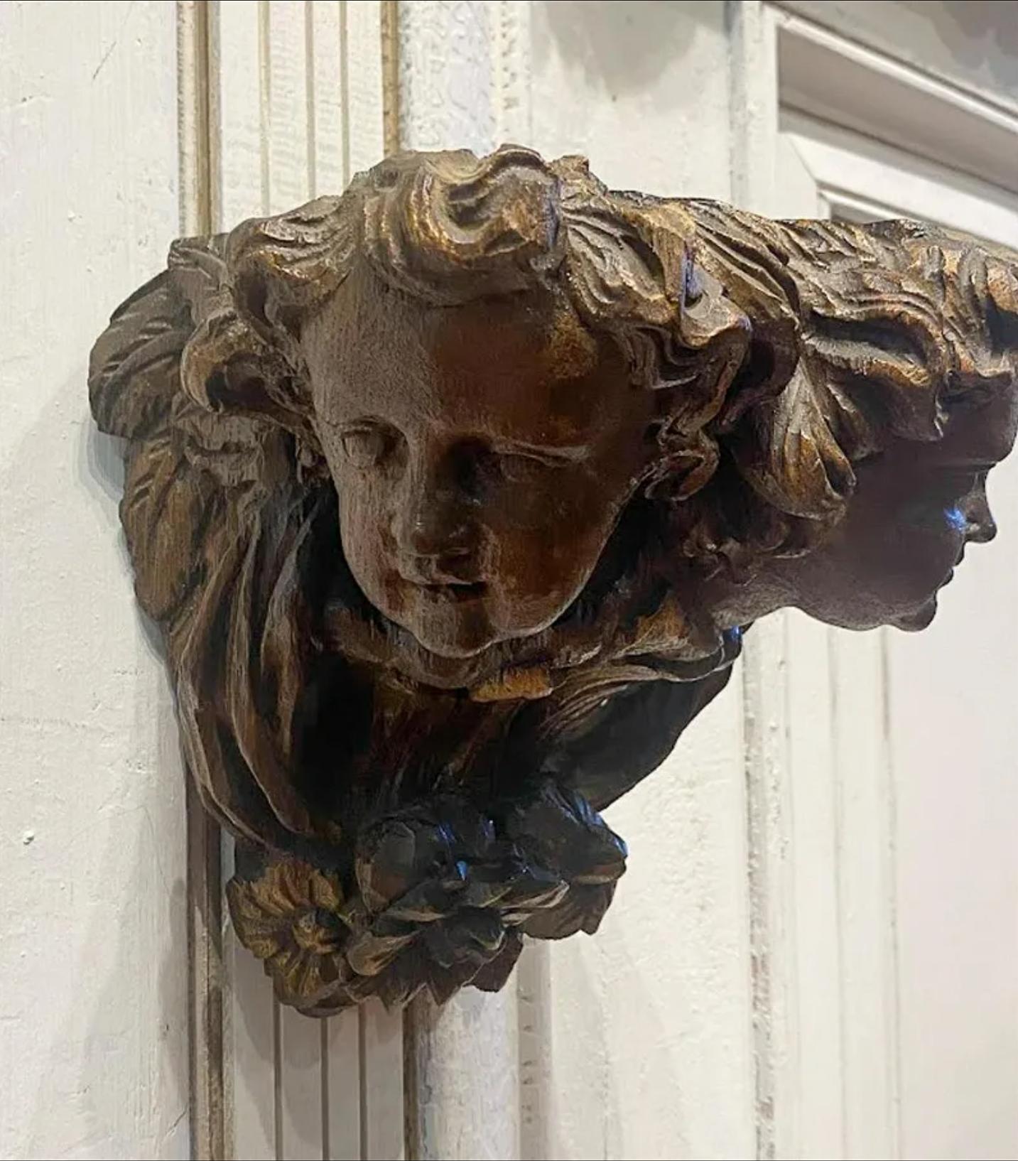 18th Century German Baroque Architectural Putti Bust Wall Shelf Carving For Sale 14