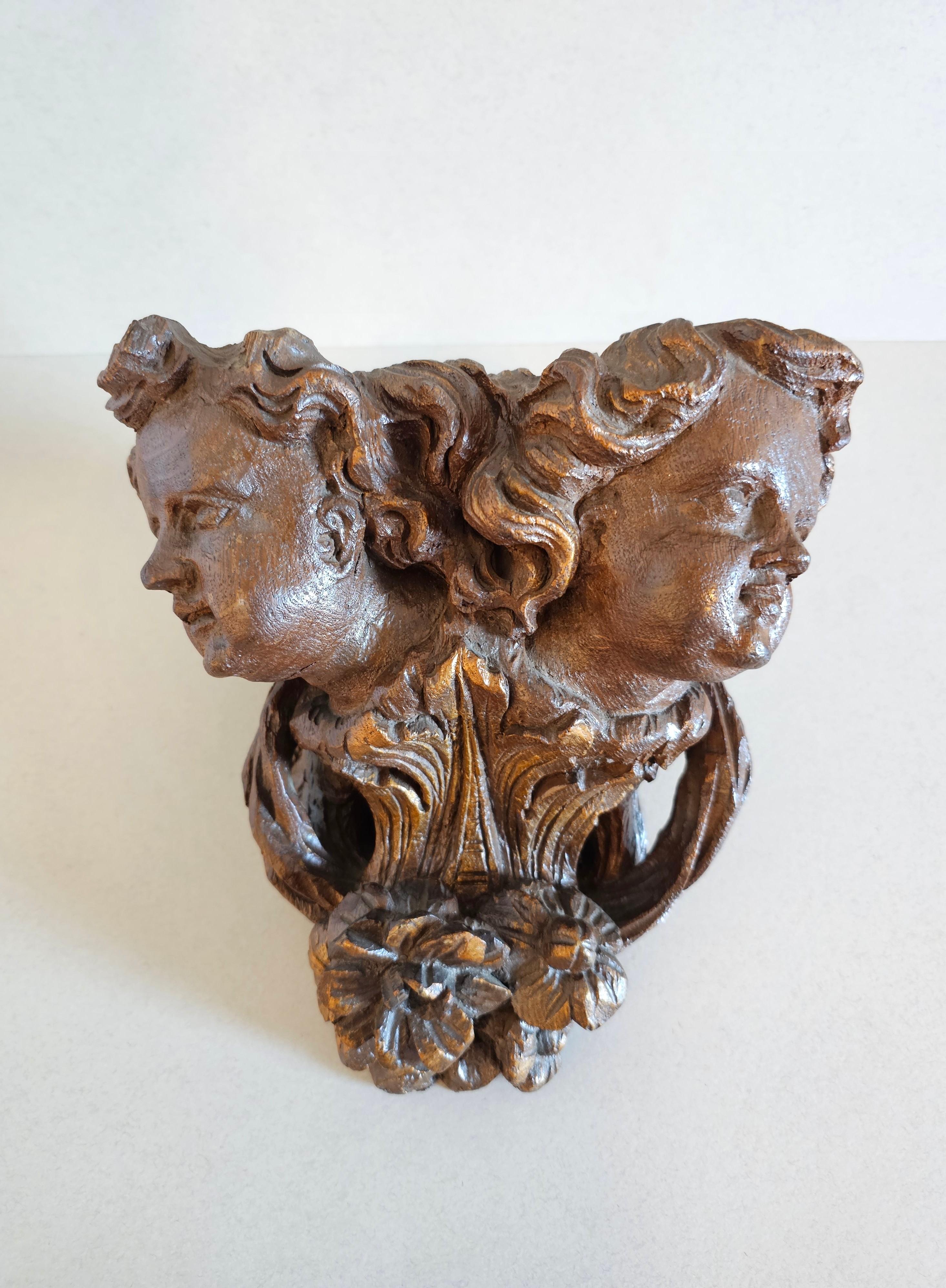 Walnut 18th Century German Baroque Architectural Putti Bust Wall Shelf Carving For Sale