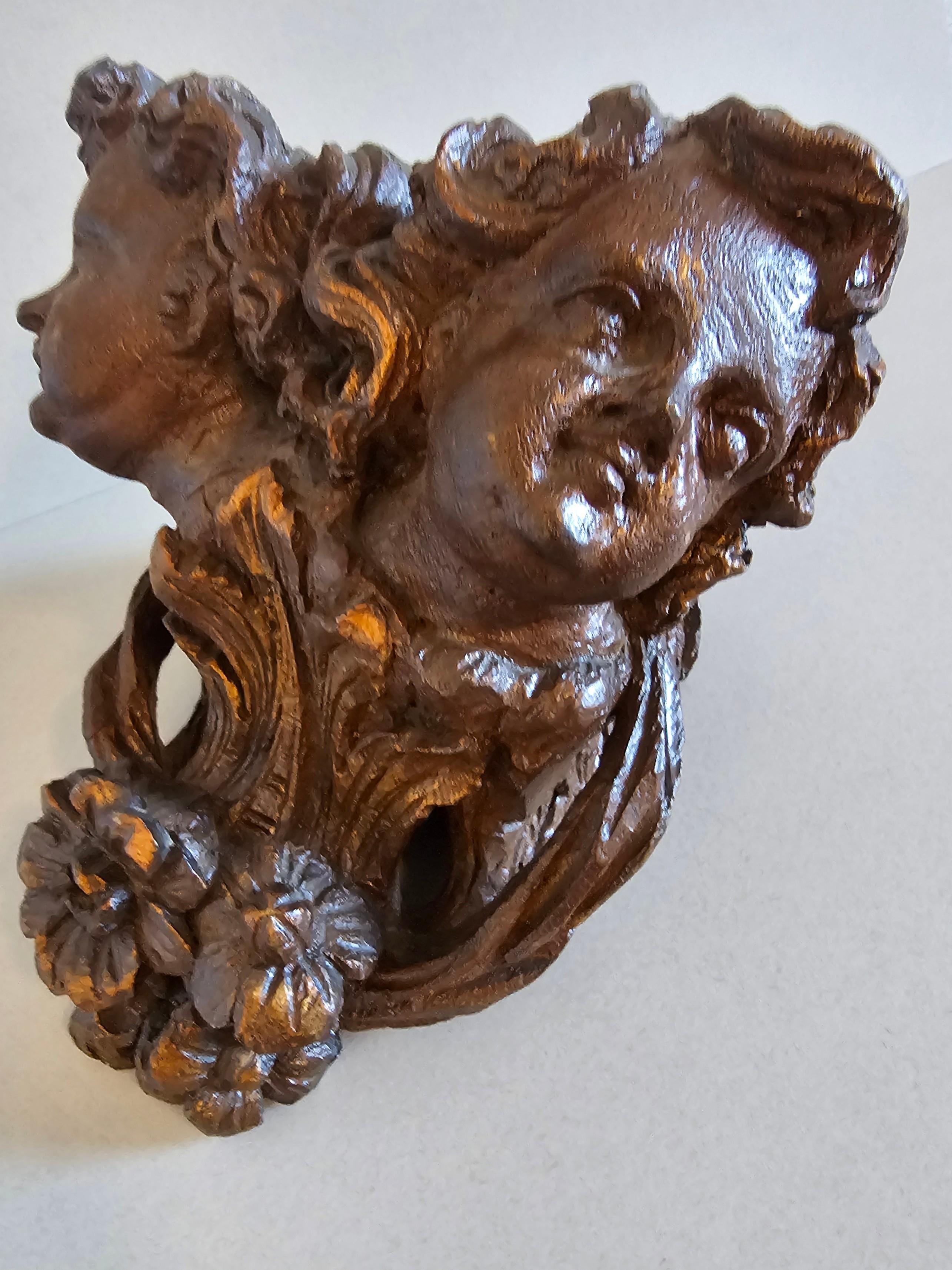 18th Century German Baroque Architectural Putti Bust Wall Shelf Carving For Sale 3