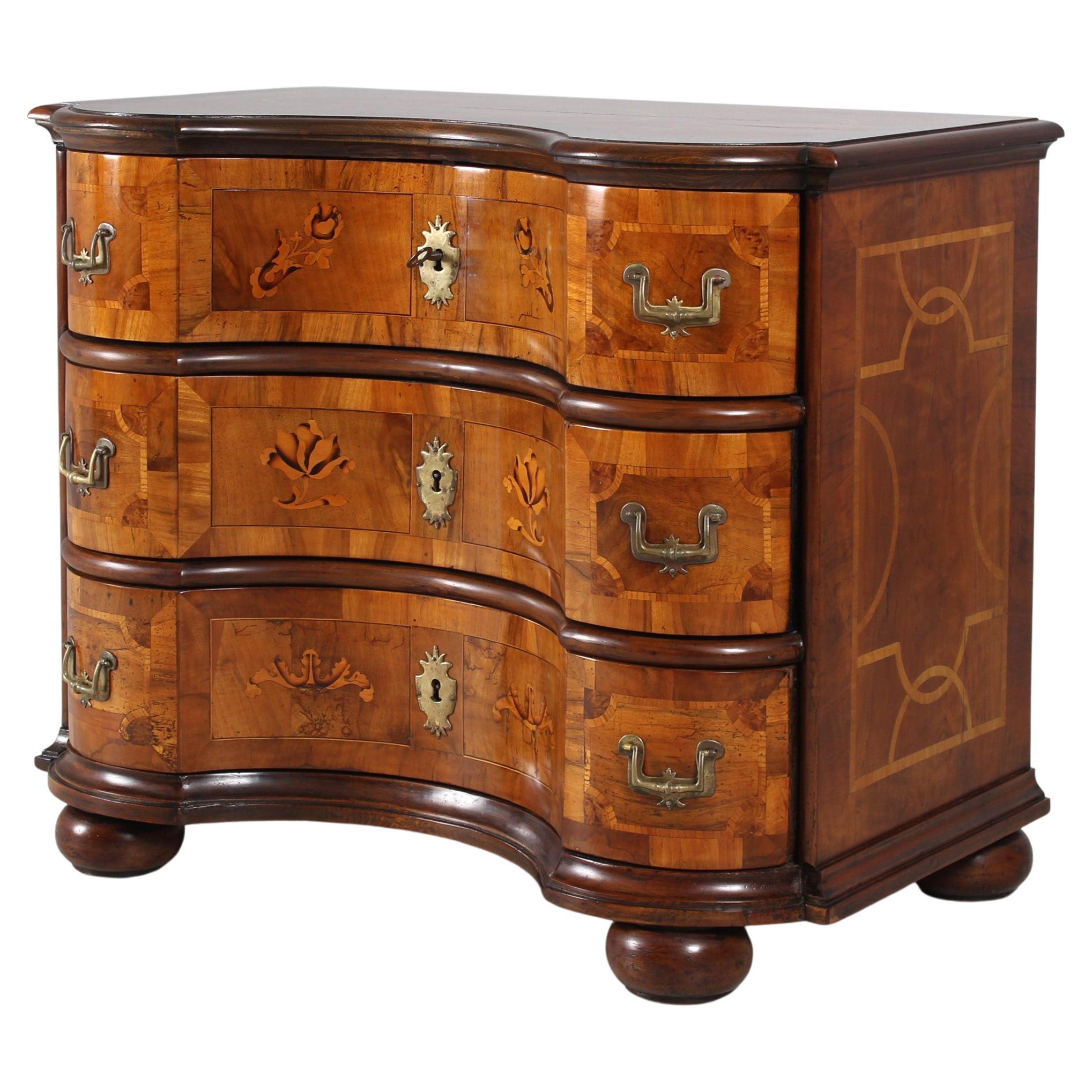 18th Century German Baroque Chest of Drawer, Commode Louis XV, Walnut, Marquetry
