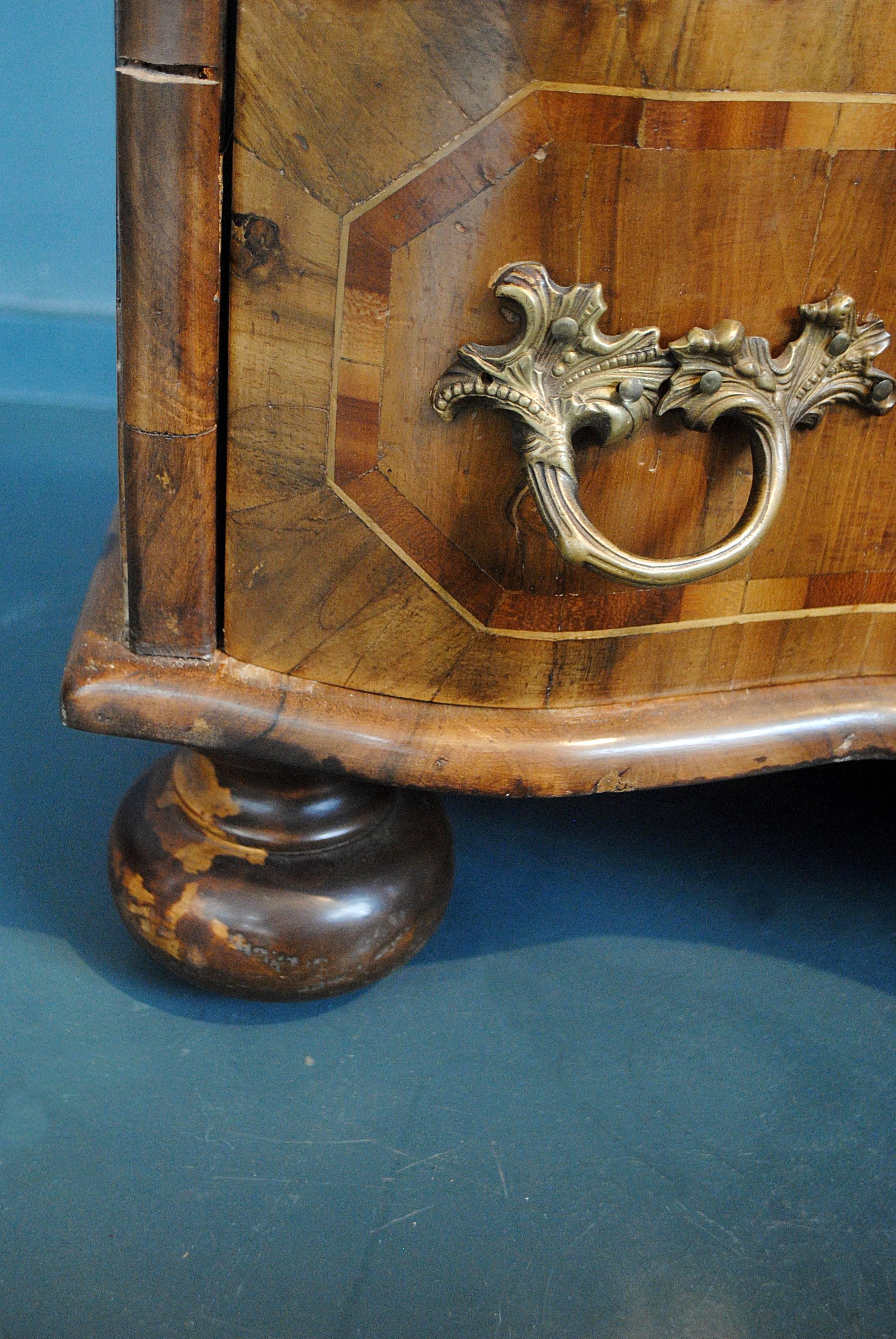 18th Century and Earlier 18th Century German Baroque Chest of Drawers, Walnut For Sale