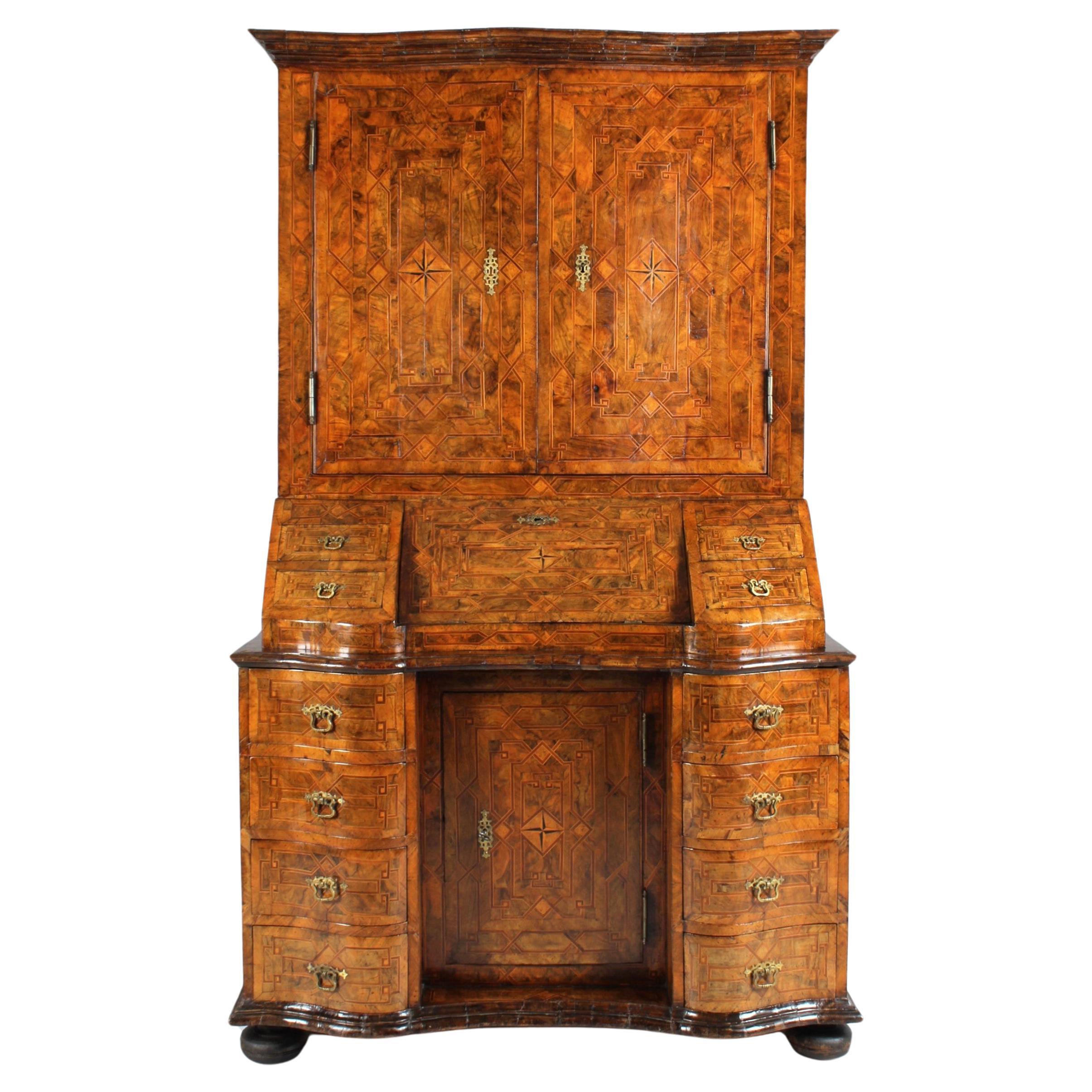 18th Century German Baroque Secretary with Marquetry and Patina, circa 1750 For Sale
