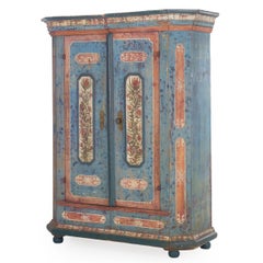 18th Century German Bavarian Blue Painted Antique “Kas” Armoire Cabinet