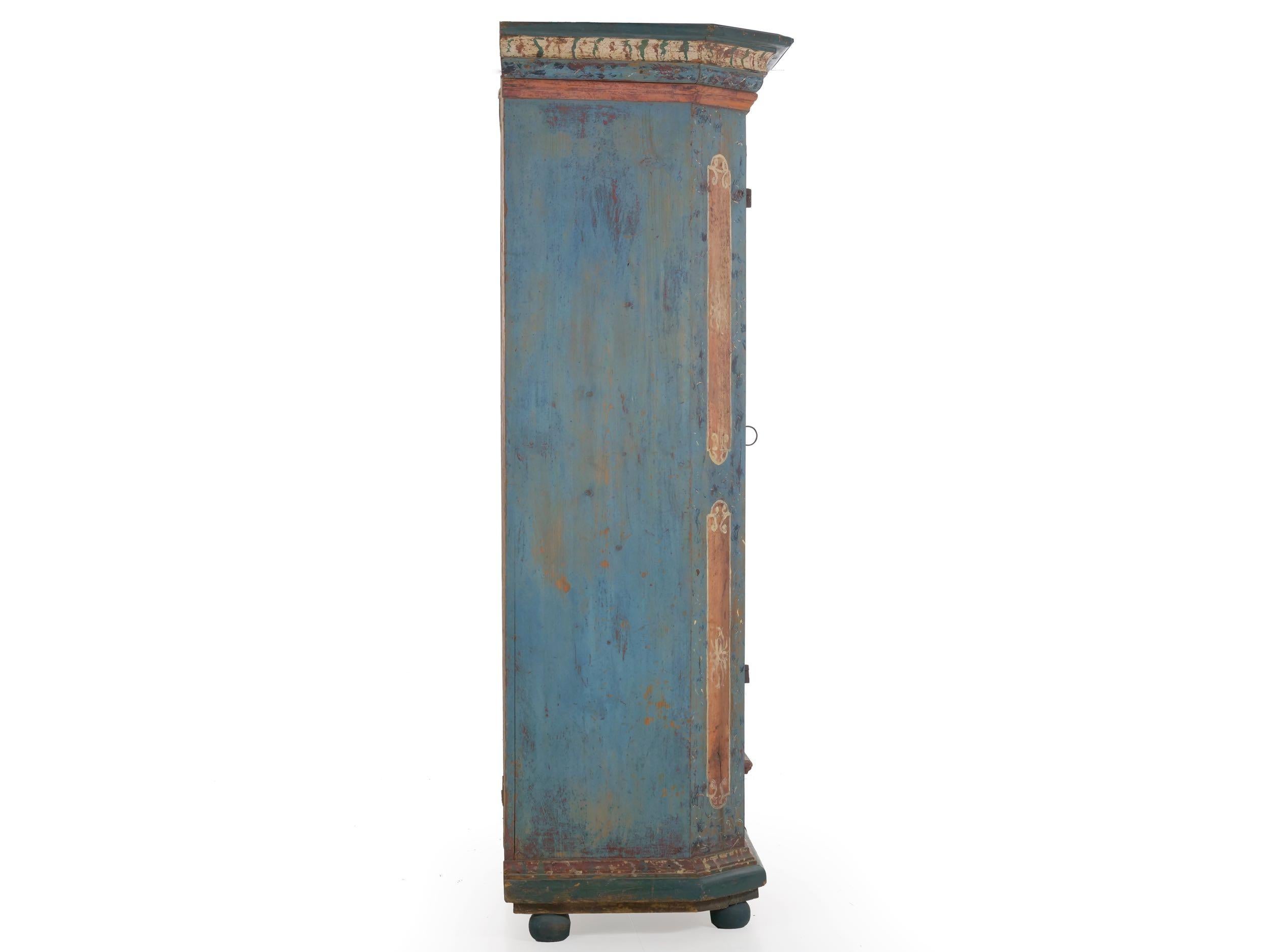 18th Century German Bavarian Blue Painted Antique “Kas” Armoire Cabinet In Good Condition In Shippensburg, PA