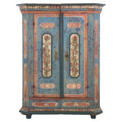18th Century German Bavarian Blue Painted Used “Kas” Armoire Cabinet