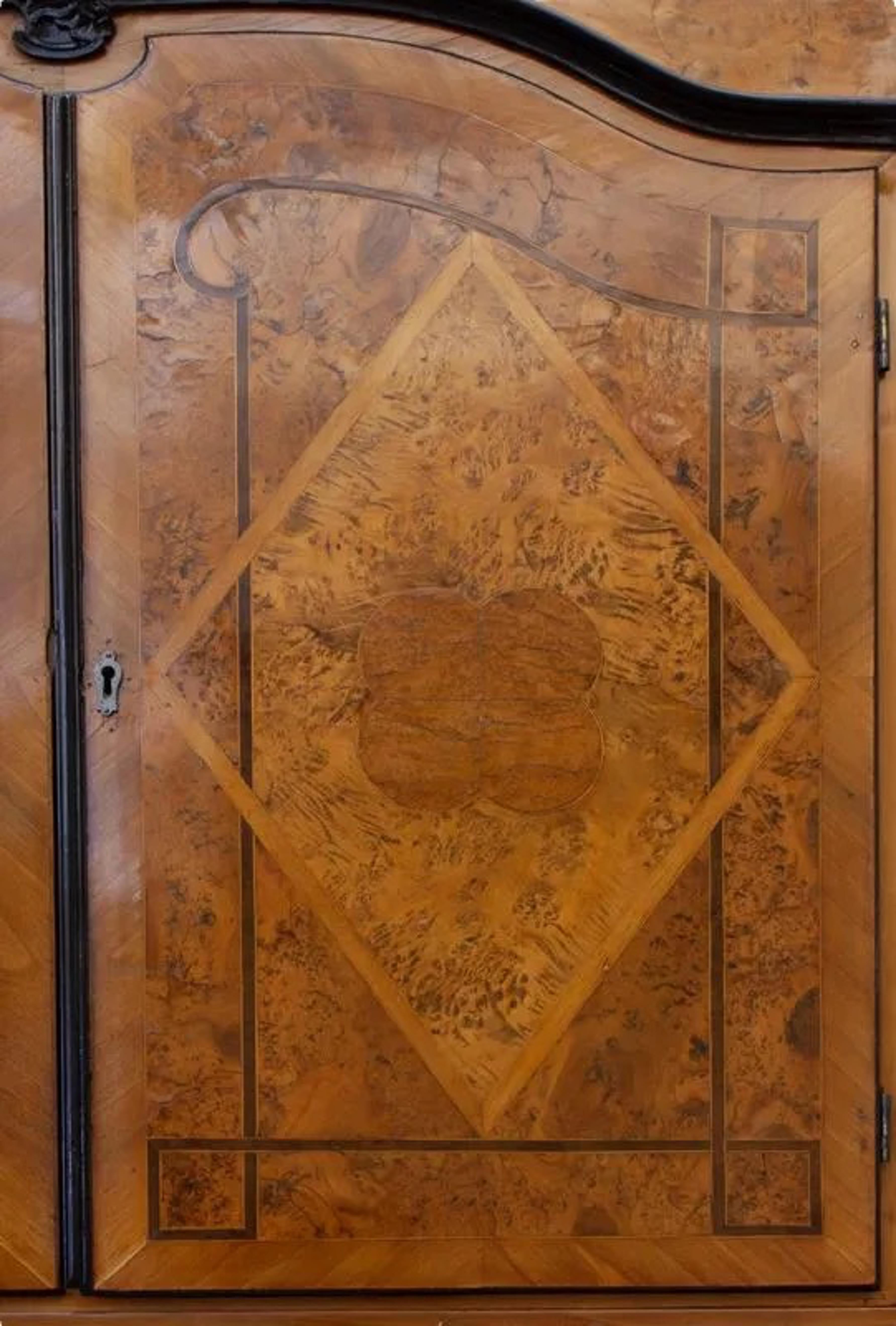 18th Century German Burr Elm and Walnut Secretary, with Ebonized Trim and Inlaid For Sale 3