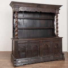 18th Century German Carved Oak Display Cabinet Buffet Dated 1743