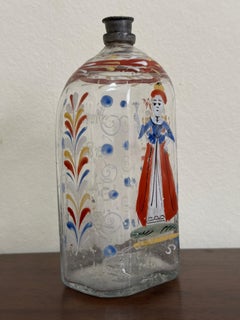 Bouteille décorée en verre transparent allemand du 18ème siècle
