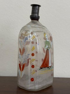 Bouteille décorée en verre transparent allemand du 18ème siècle