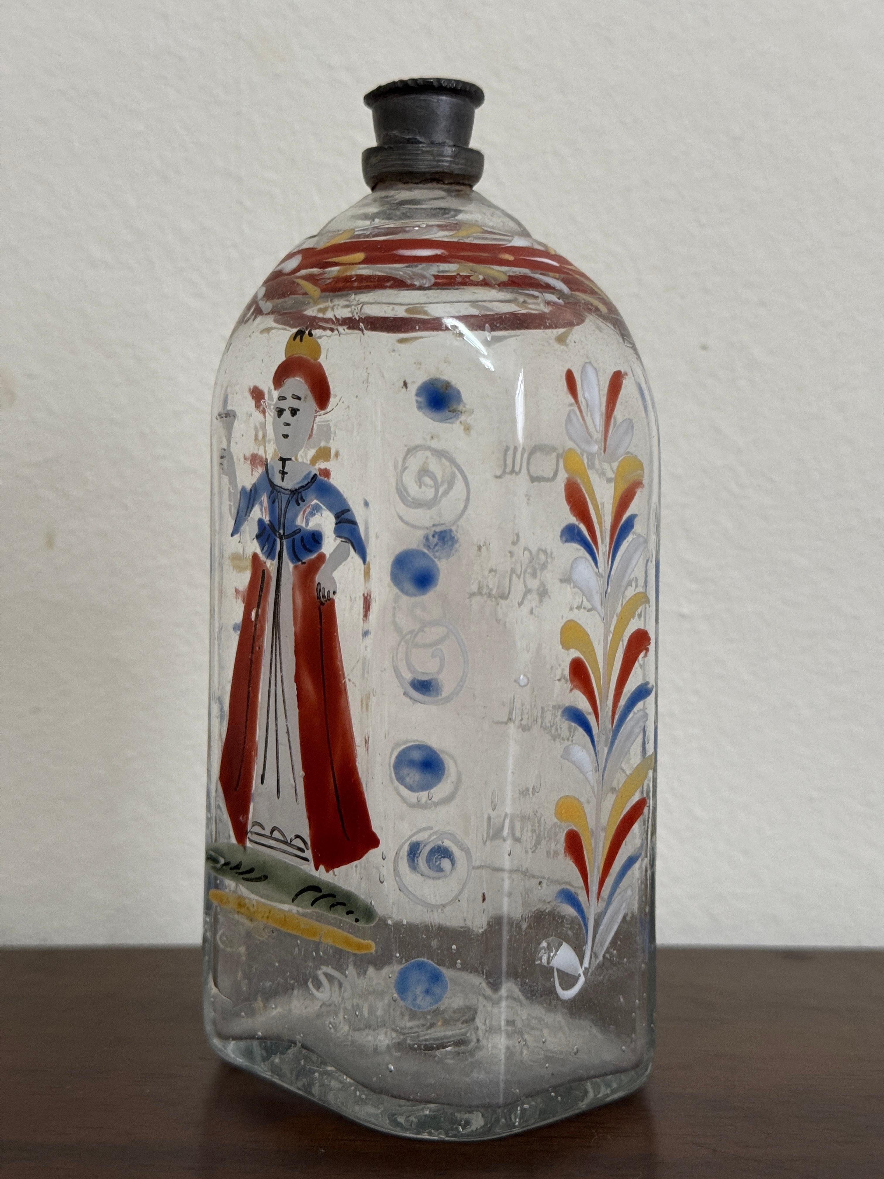 Bottiglia decorata in vetro trasparente del XVIII secolo 1