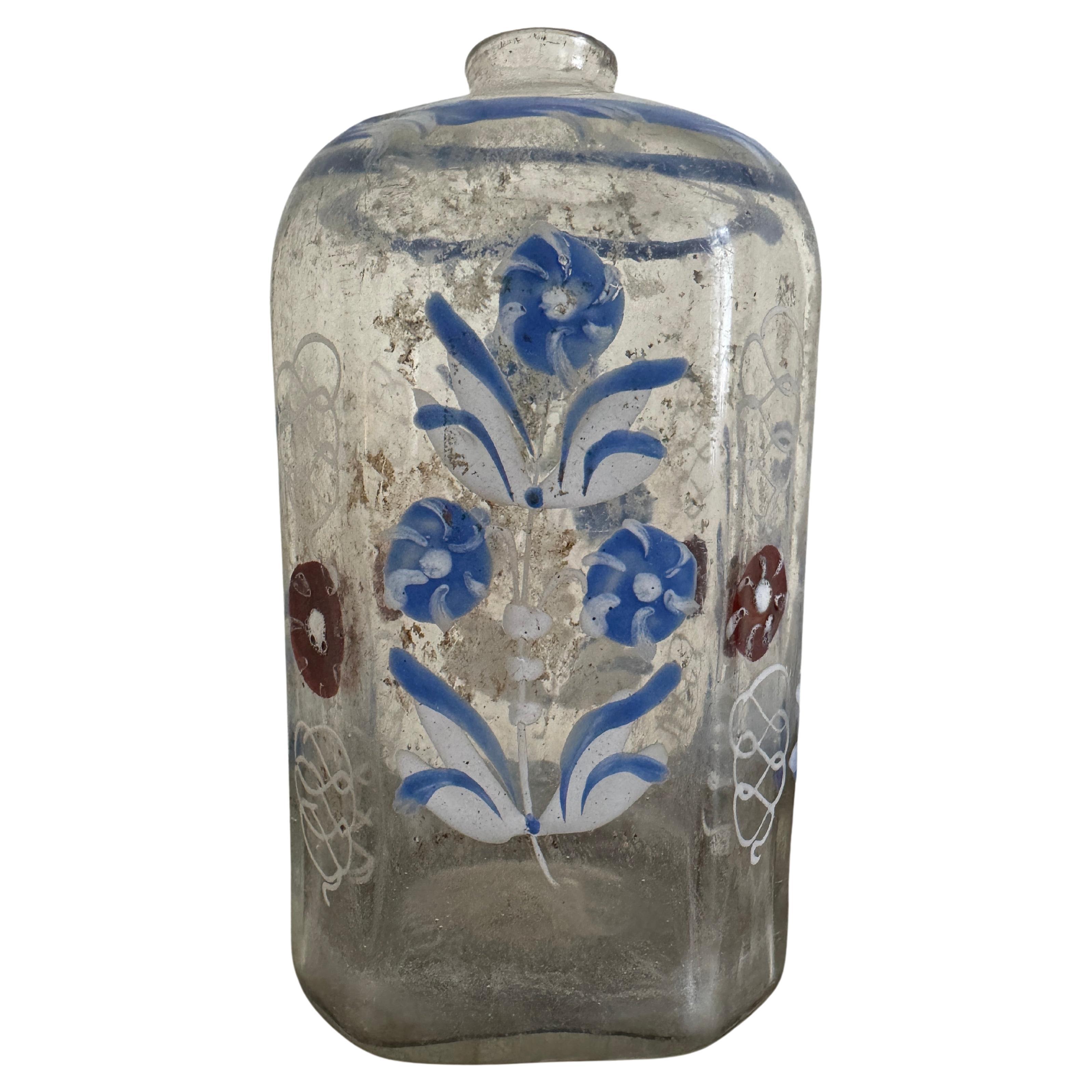 18th Century German Clear Glass Decorated Bottle