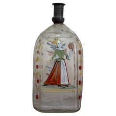 18th Century German Clear Glass Decorated Bottle
