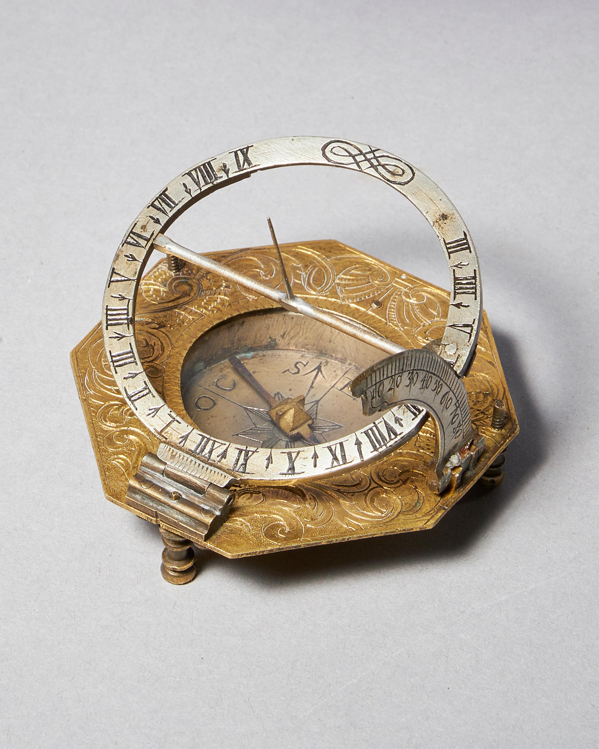 Engraved 18th Century German Equinoctial Pocket Sundial and Compass by Ludwig Theodor