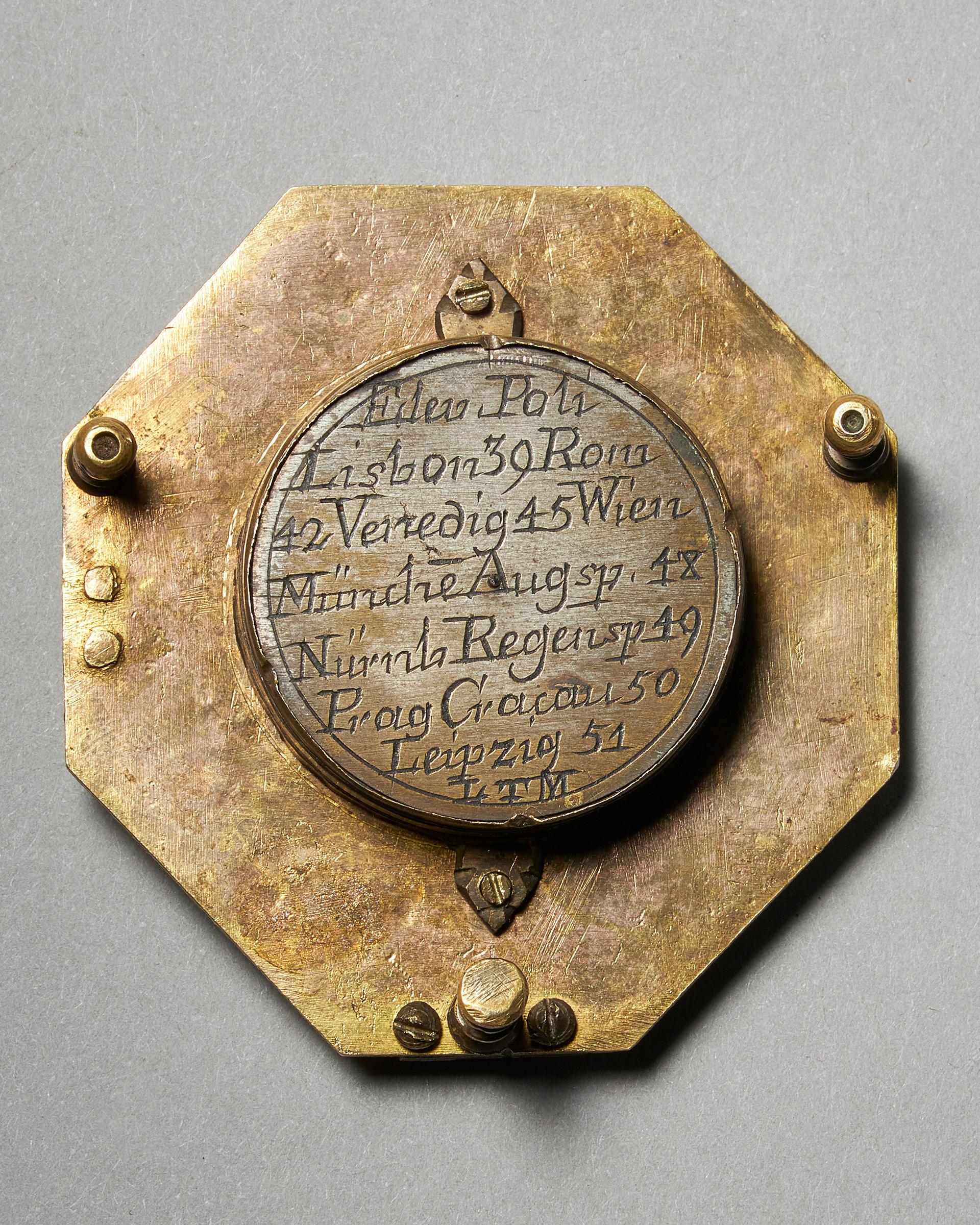 Brass 18th Century German Equinoctial Pocket Sundial and Compass by Ludwig Theodor