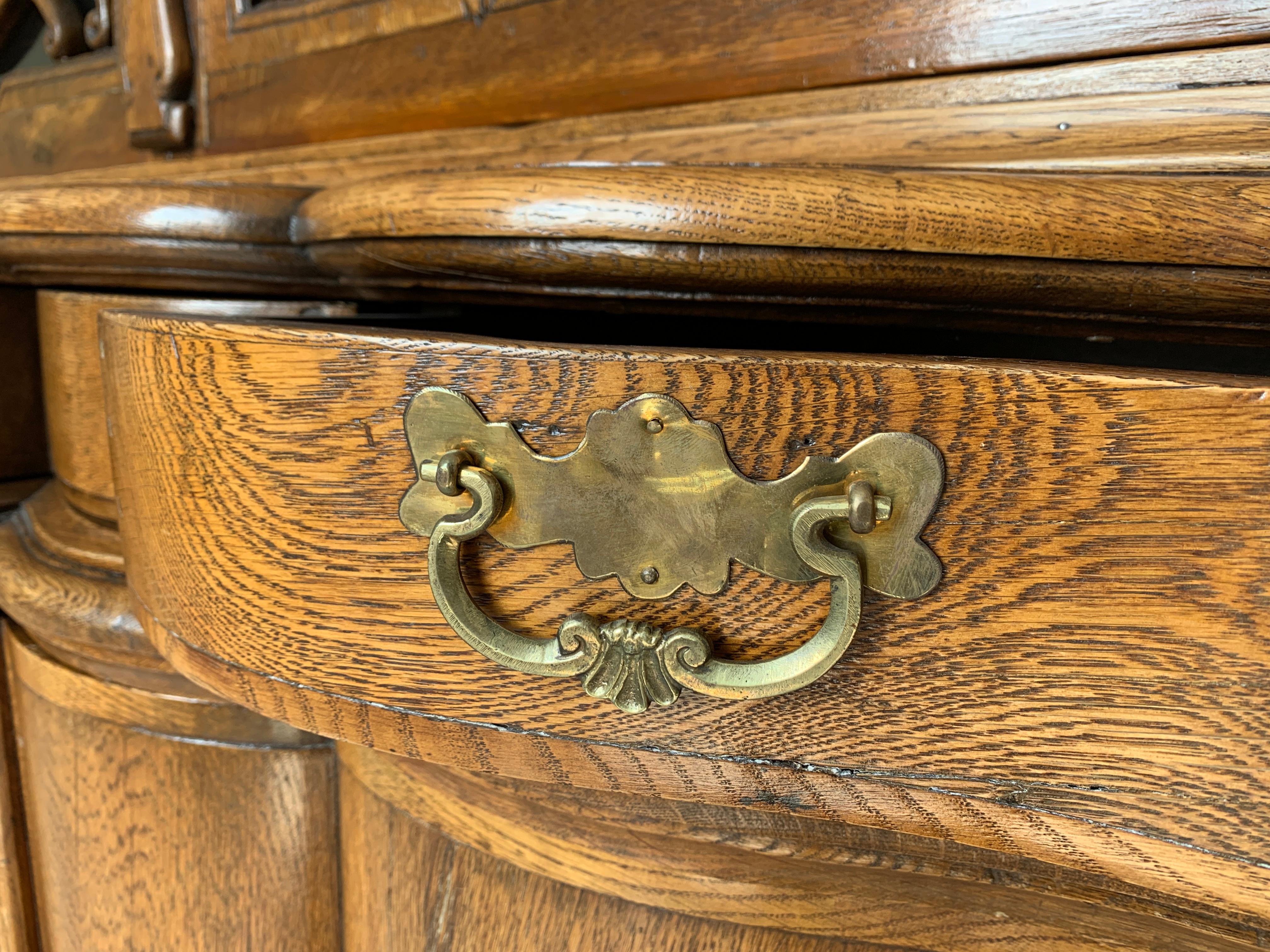 Carved 18th Century German Farmhouse Oak Kitchen Display Cabinet