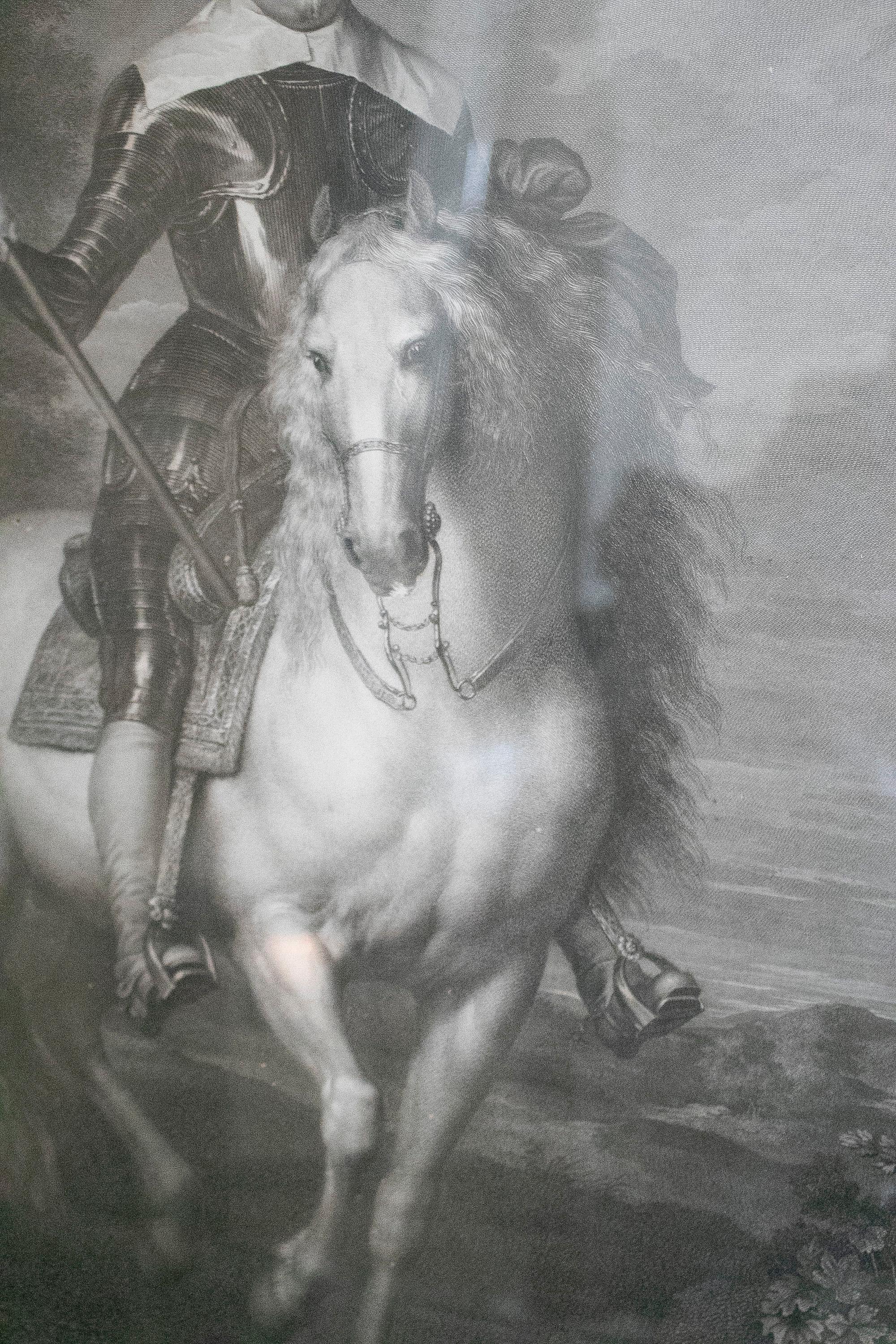 18th Century German Francisco de Moncada Engraved Portrait w/ Full Armor & Horse For Sale 9