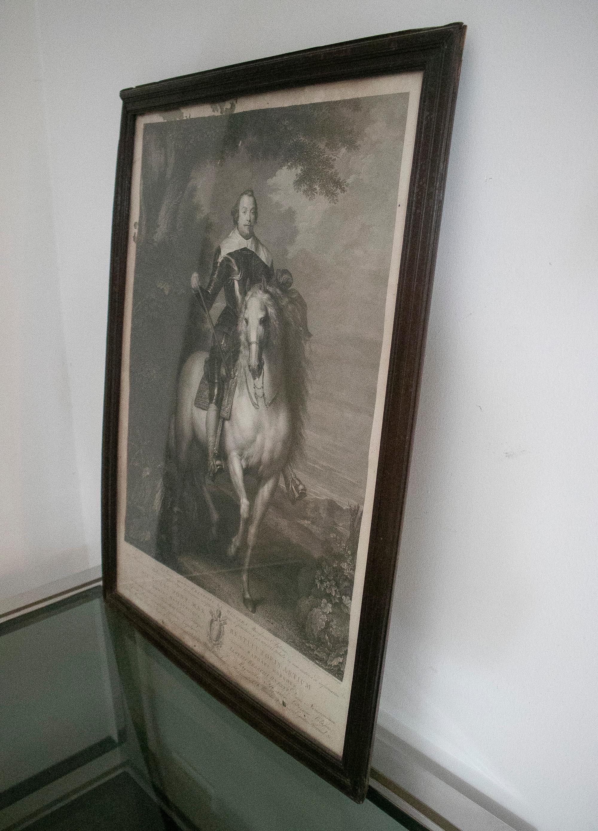 18th Century German Francisco de Moncada Engraved Portrait w/ Full Armor & Horse For Sale 2