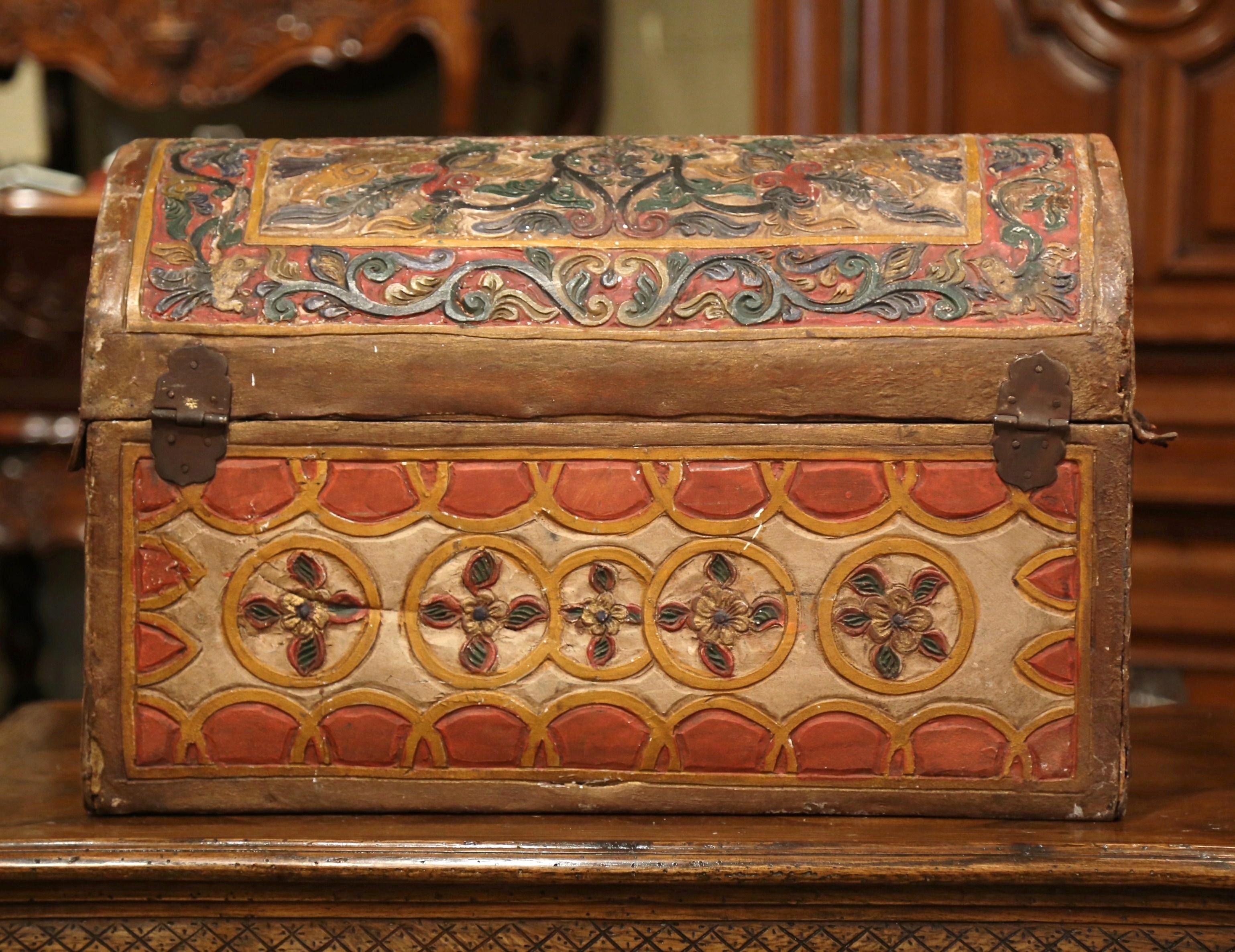 18th Century German Gothic Painted Decorative Bombe Box Wedding Trunk 8