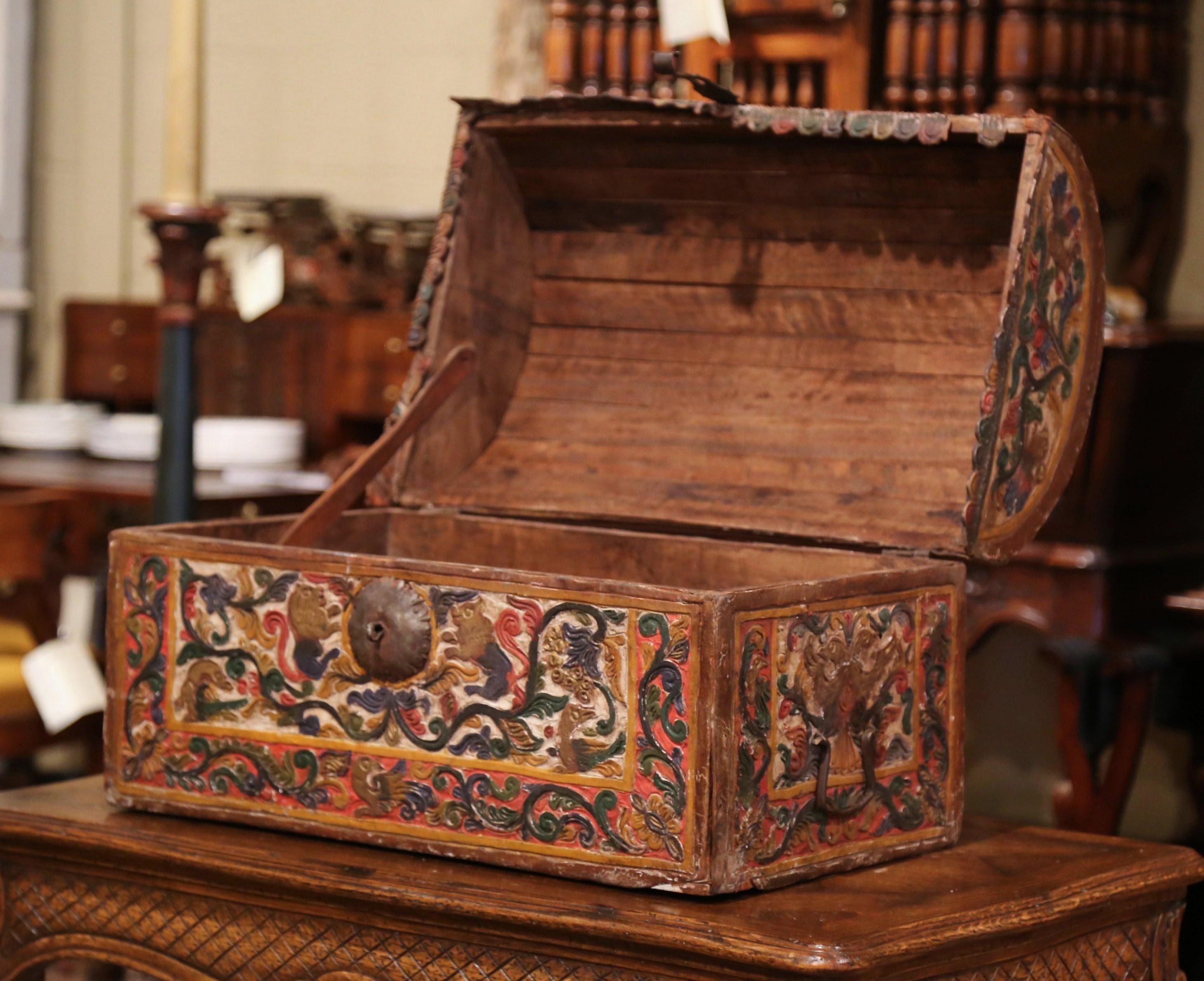 18th Century German Gothic Painted Decorative Bombe Box Wedding Trunk In Good Condition In Dallas, TX