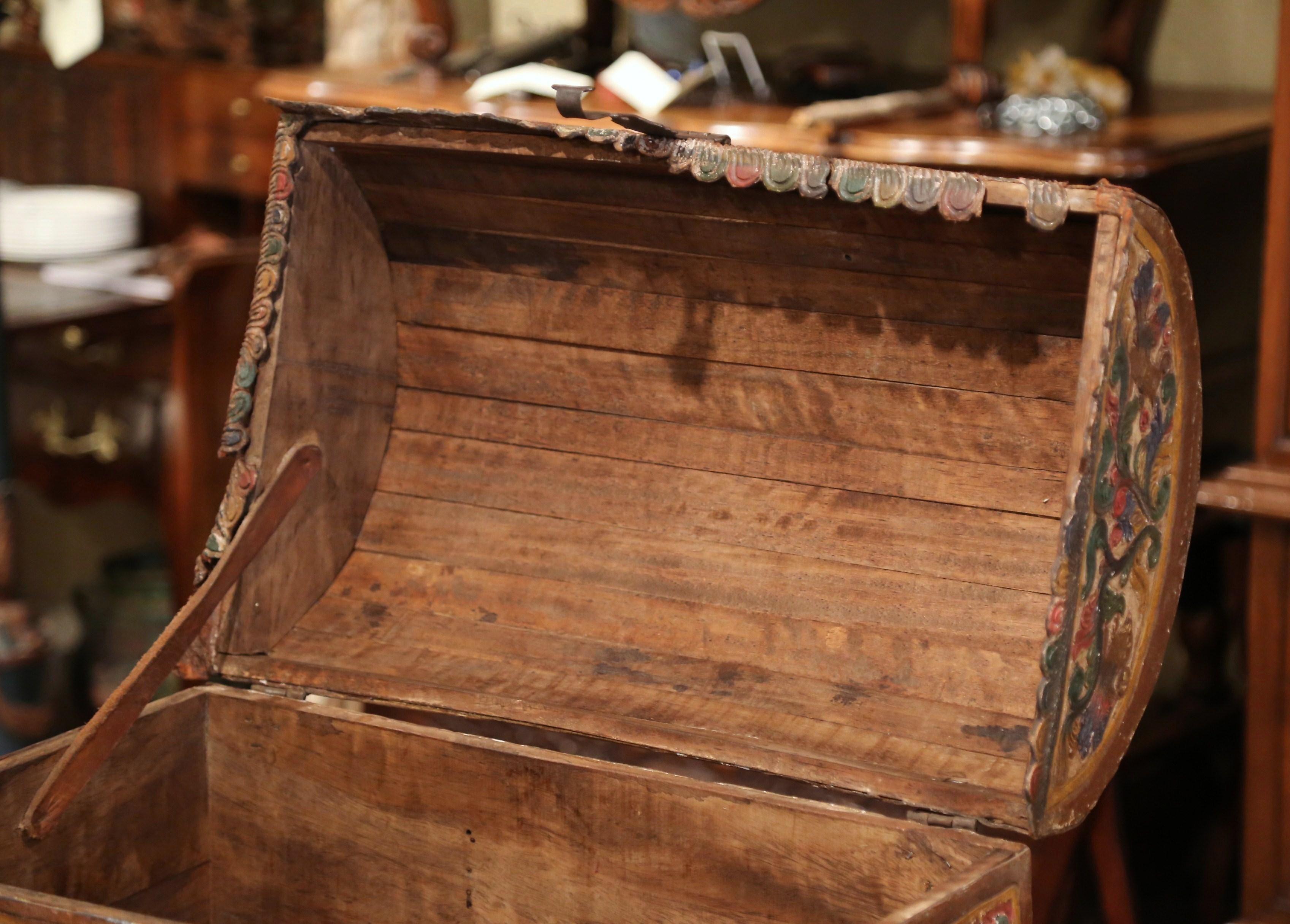 Leather 18th Century German Gothic Painted Decorative Bombe Box Wedding Trunk