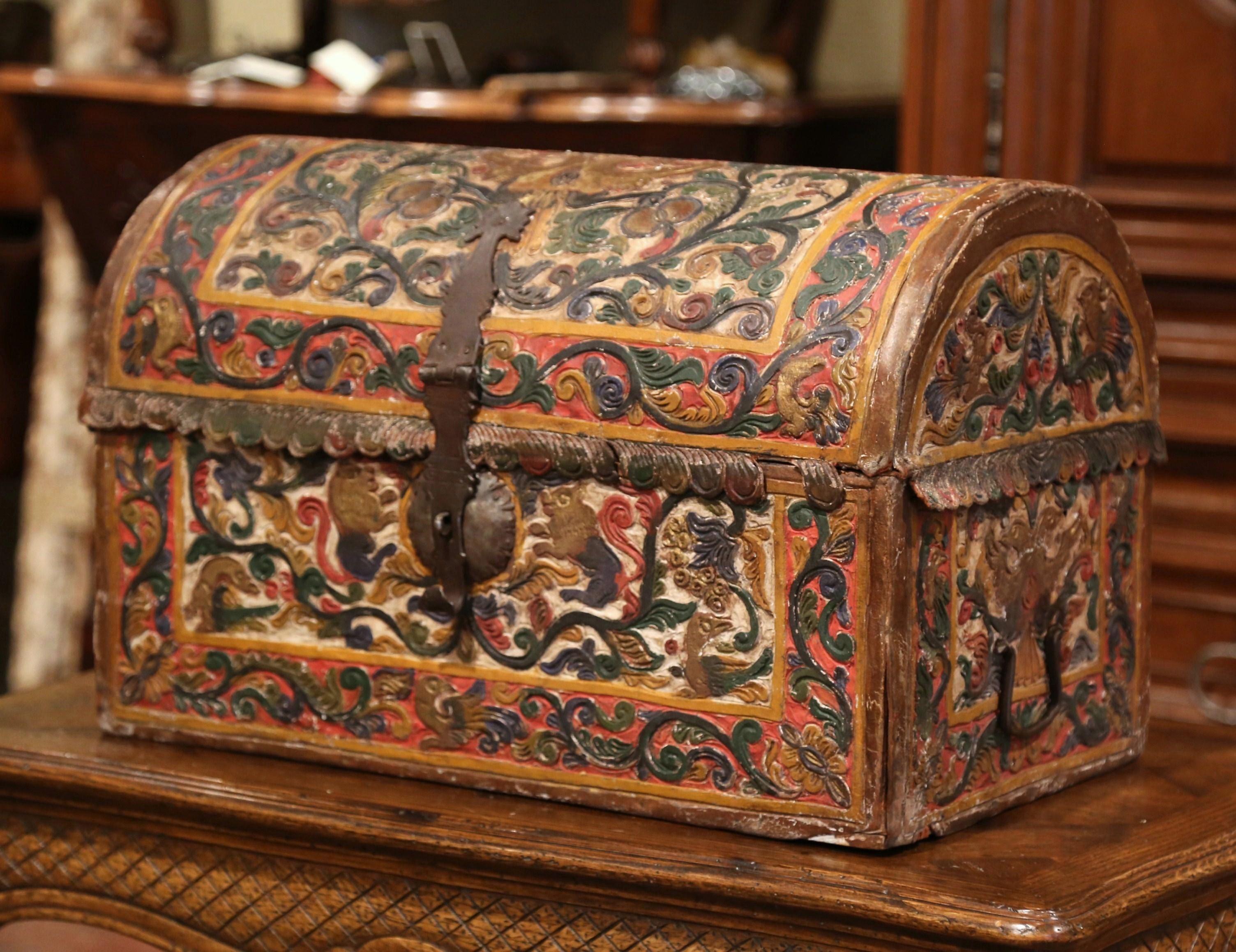 18th Century German Gothic Painted Decorative Bombe Box Wedding Trunk 1