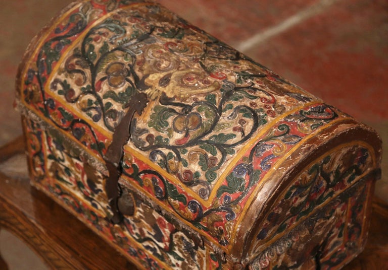 18th Century German Gothic Painted Decorative Bombe Box Wedding Trunk