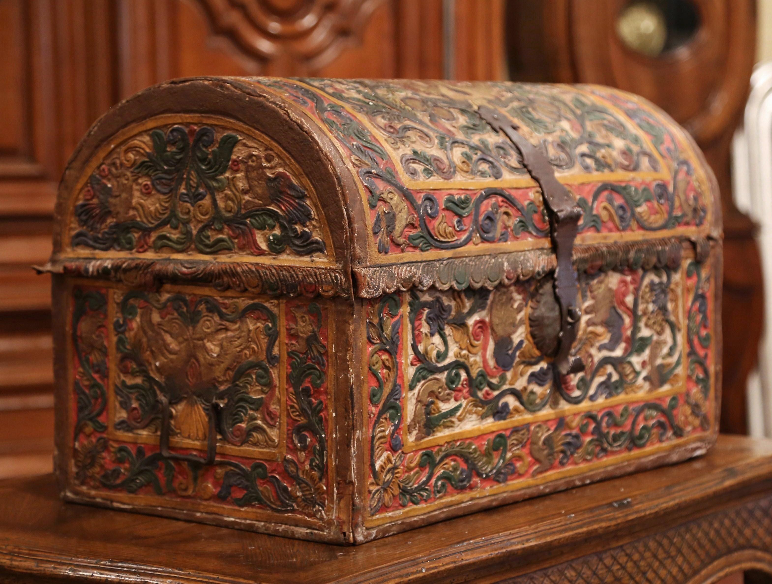 18th Century German Gothic Painted Decorative Bombe Box Wedding Trunk 3