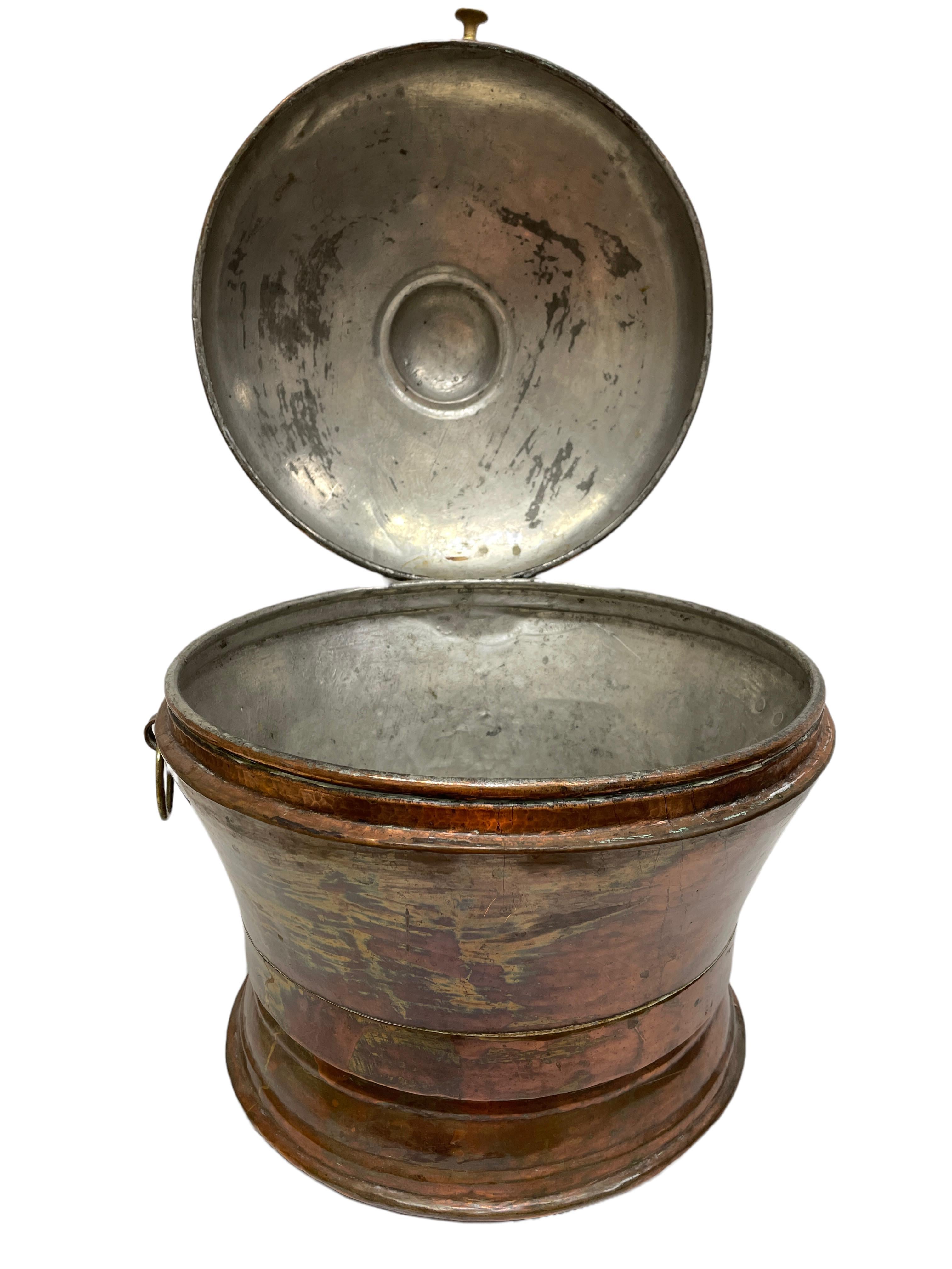 Brutalist 18th Century German Hammered Copper & Brass Bread Box, Kitchen Utensil For Sale