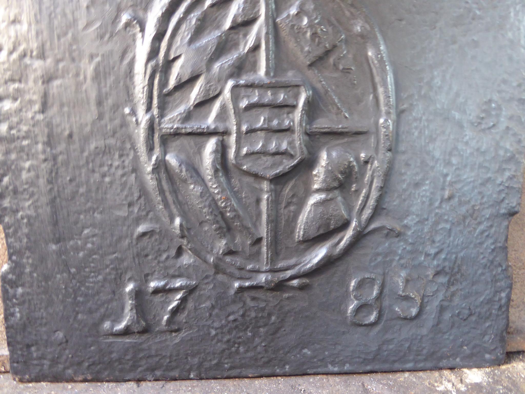 Iron 18th Century German Louis XV 'Coat of Arms' Fireback