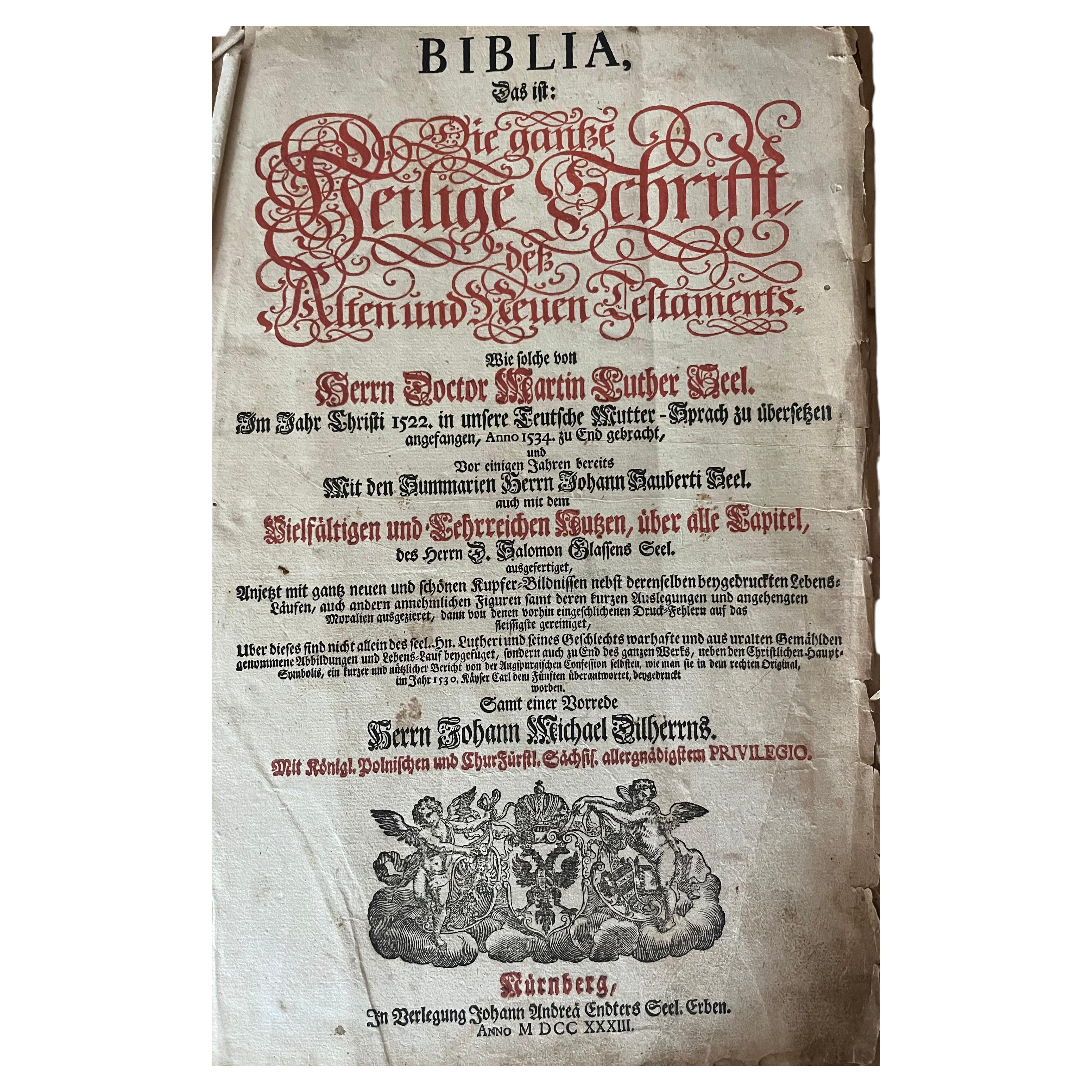 18th Century German Martin Luther Holy Bible.