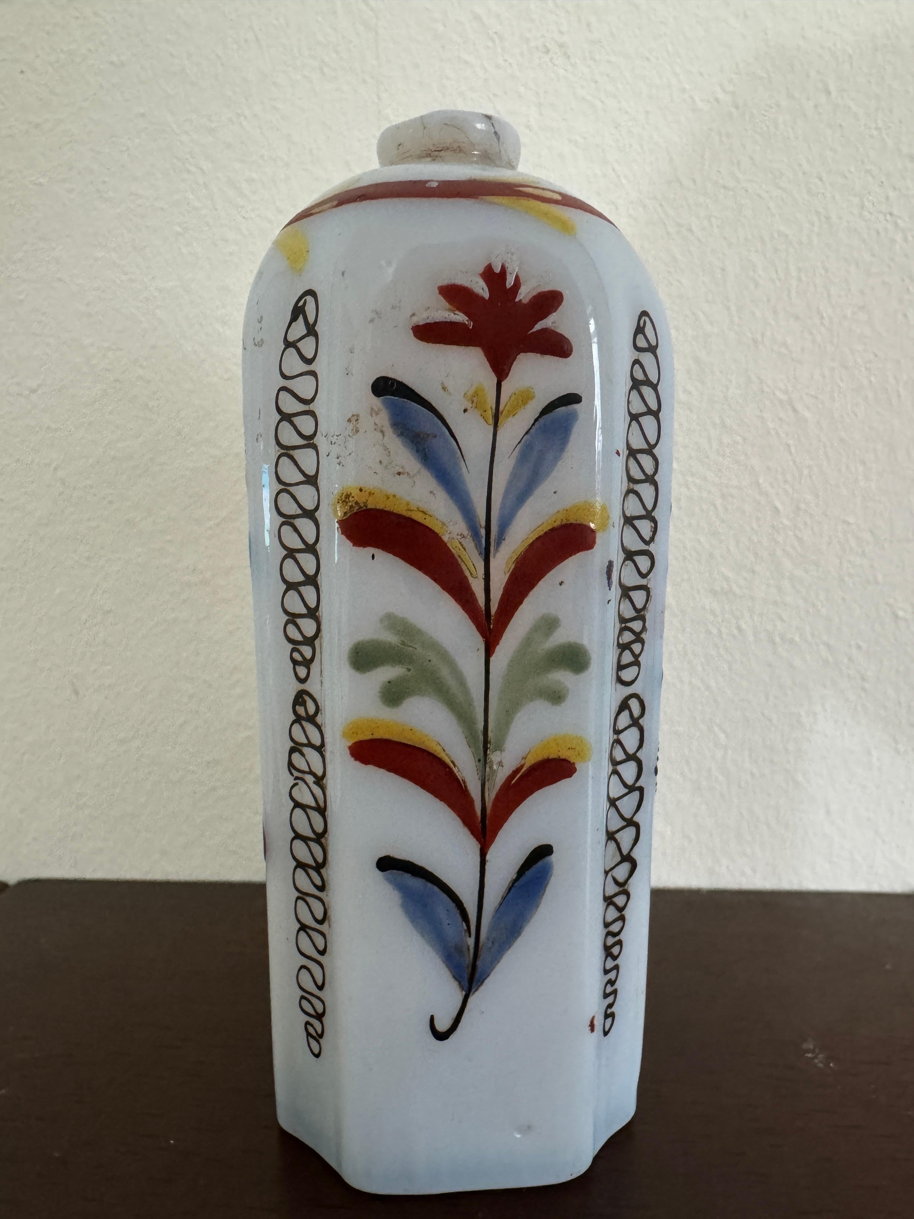 Hand-Crafted 18th Century German Milk Glass Decorated Bottle
