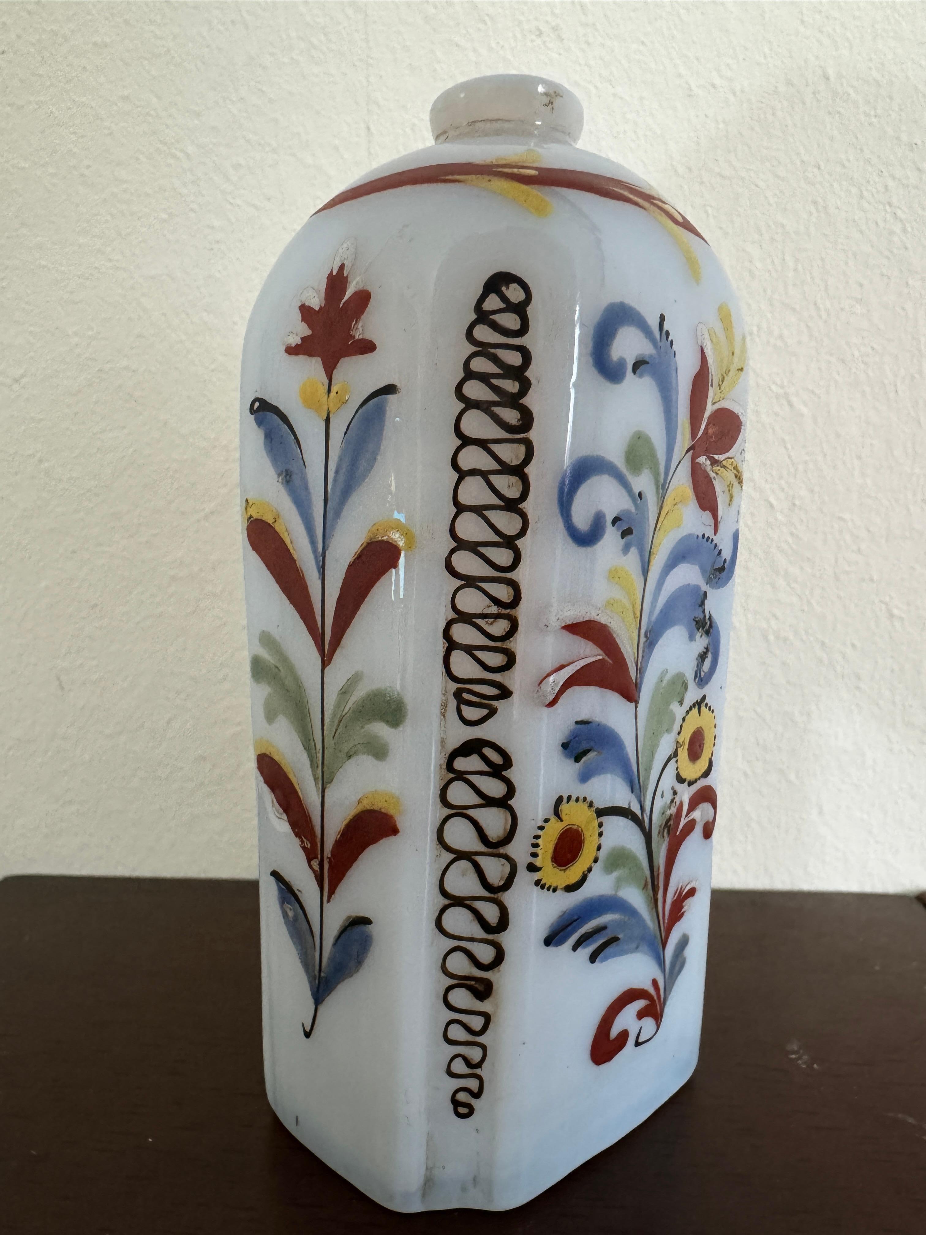 18th Century German Milk Glass Decorated Bottle 1
