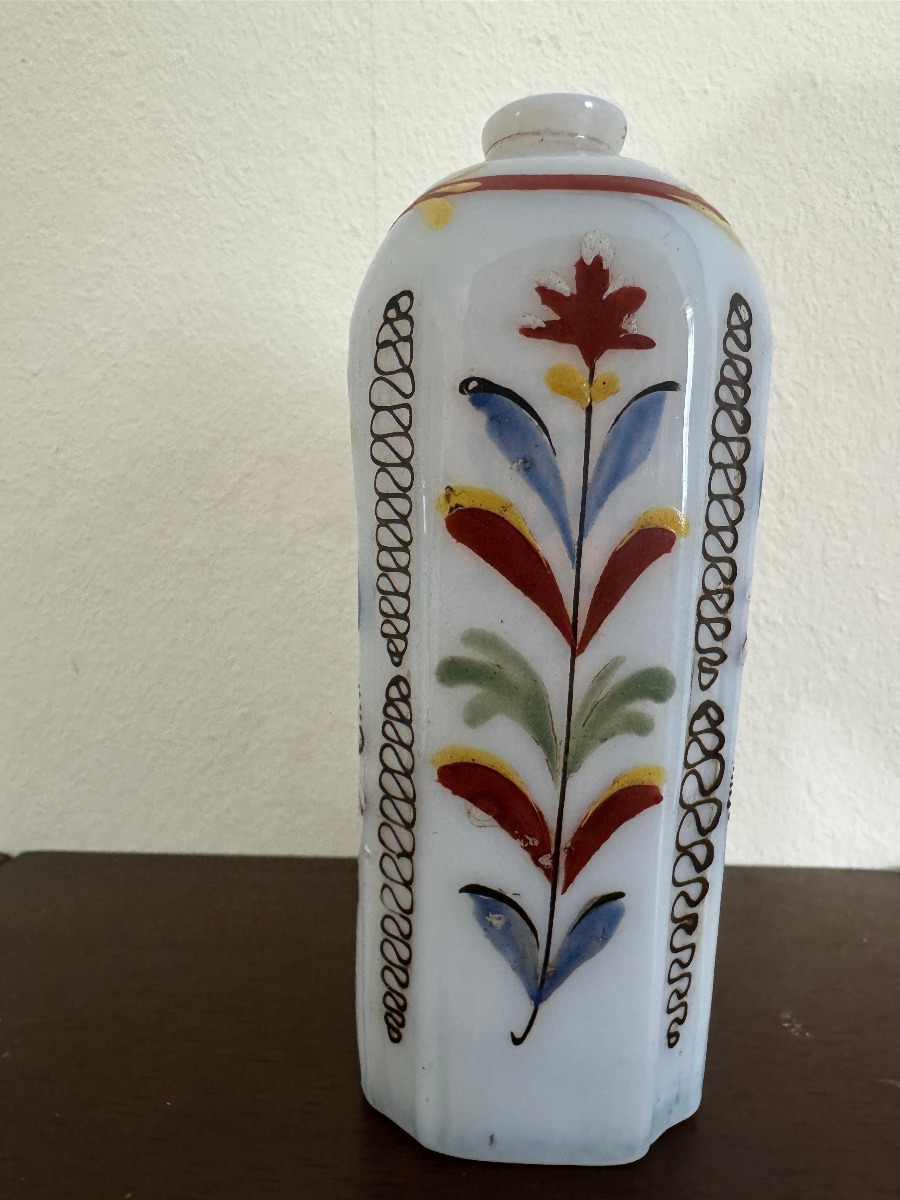 18th Century German Milk Glass Decorated Bottle 2
