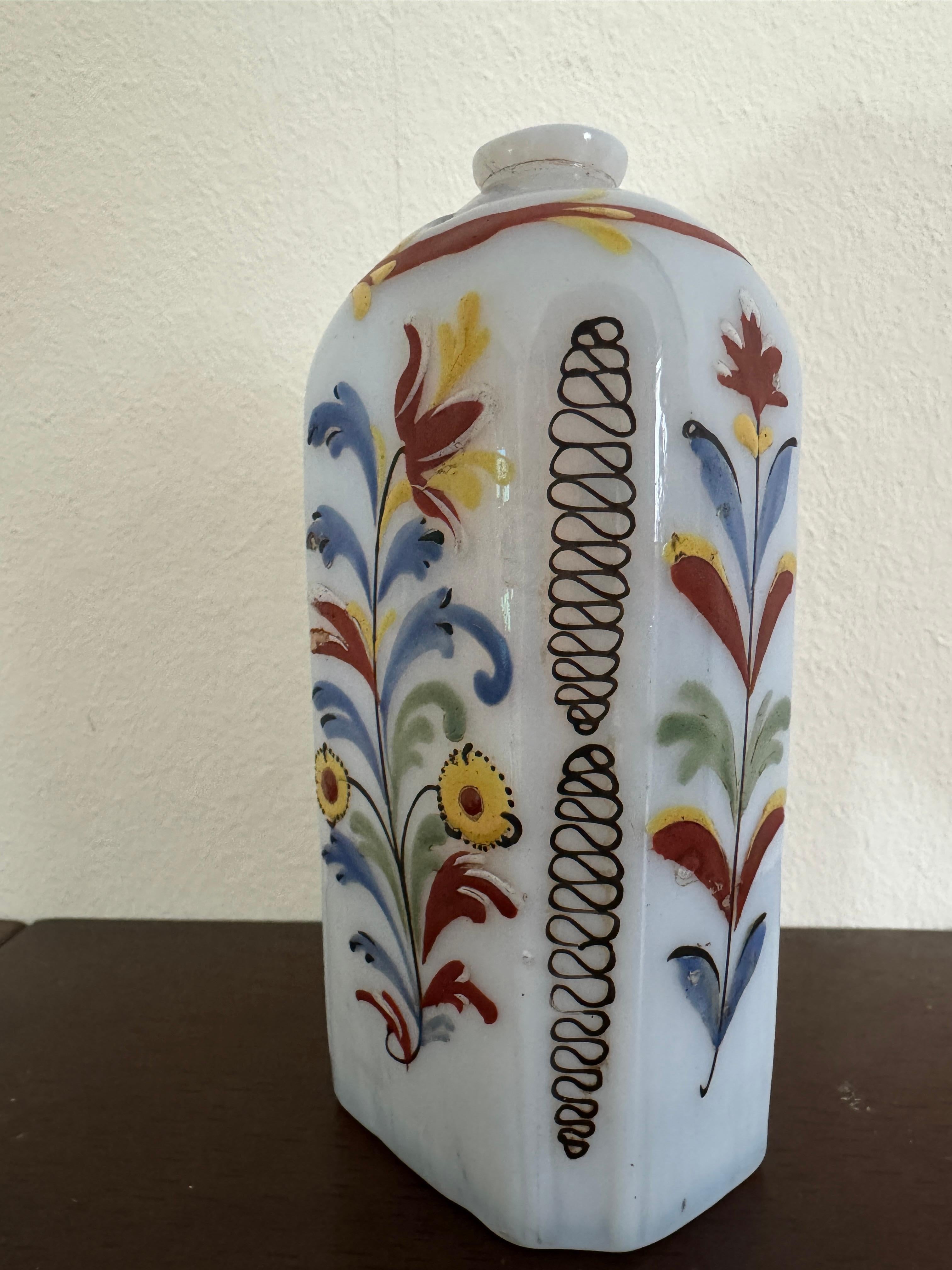 18th Century German Milk Glass Decorated Bottle 3