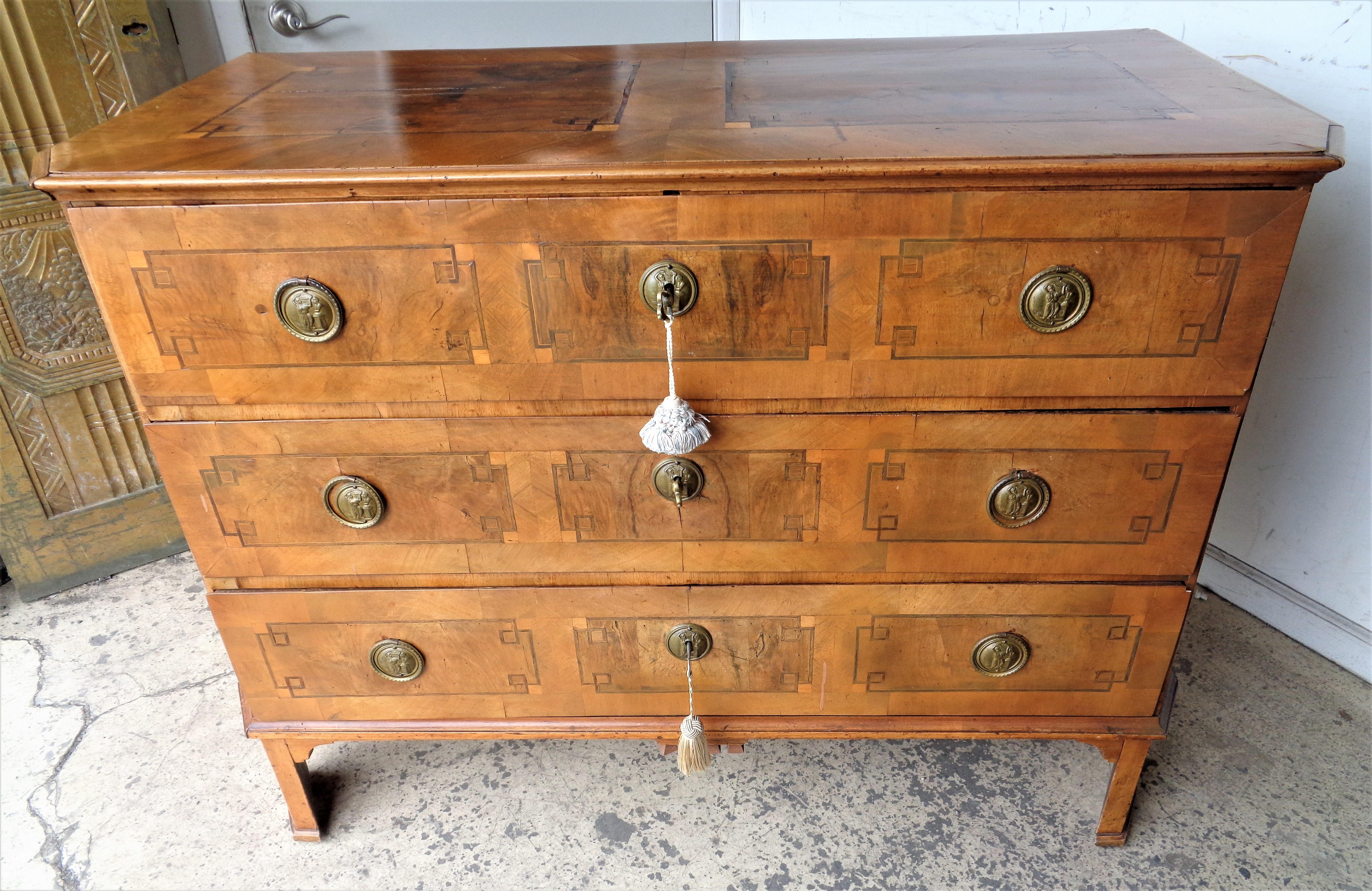 Hand-Crafted 18th Century German Neoclassical Inlaid Chest of Drawers