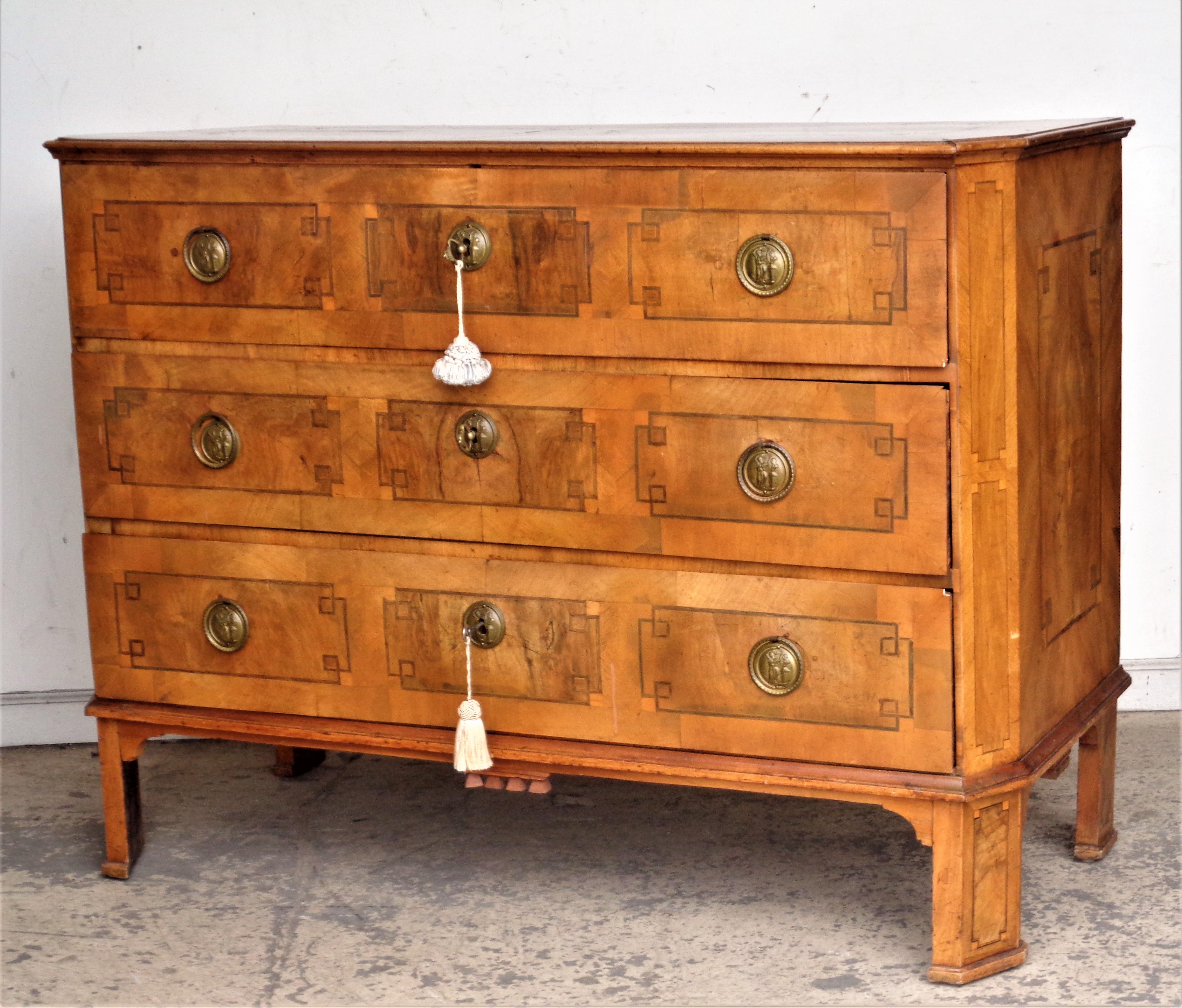 Pine 18th Century German Neoclassical Inlaid Chest of Drawers