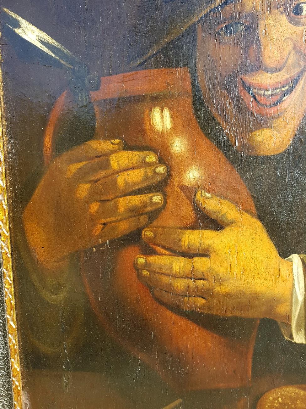 18th Century German Painting of a Happy Drinking Person Holding a Jug In Good Condition In Raalte, NL