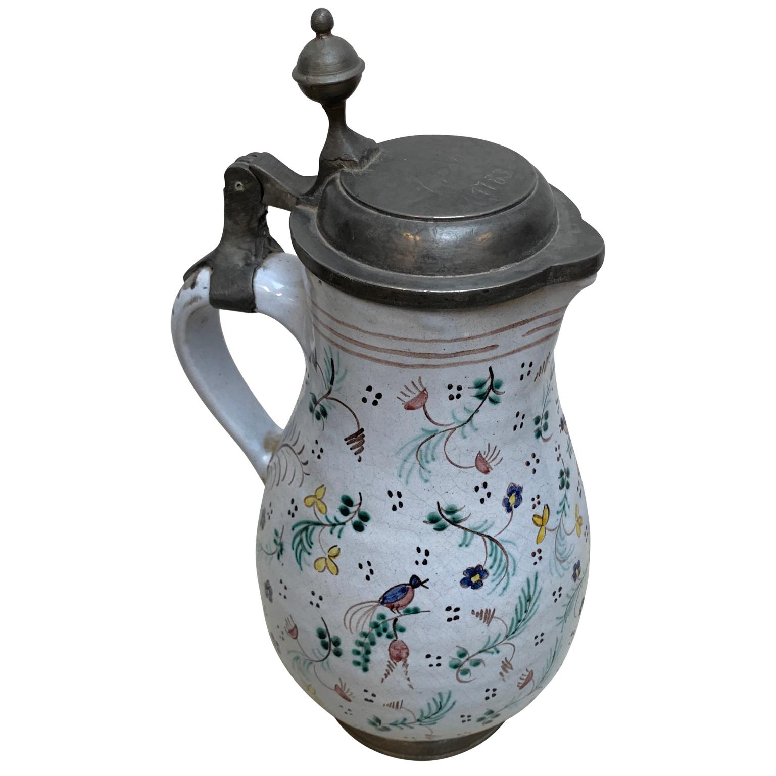 18th Century German Polychrome Enghals Krug Jug In Good Condition In Haddonfield, NJ