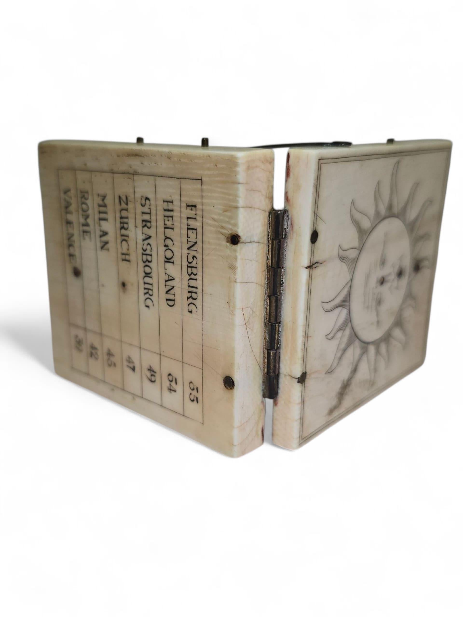 Cadran solaire portatif allemand en ivoire du 18e siècle - probablement Nuremberg en vente 5