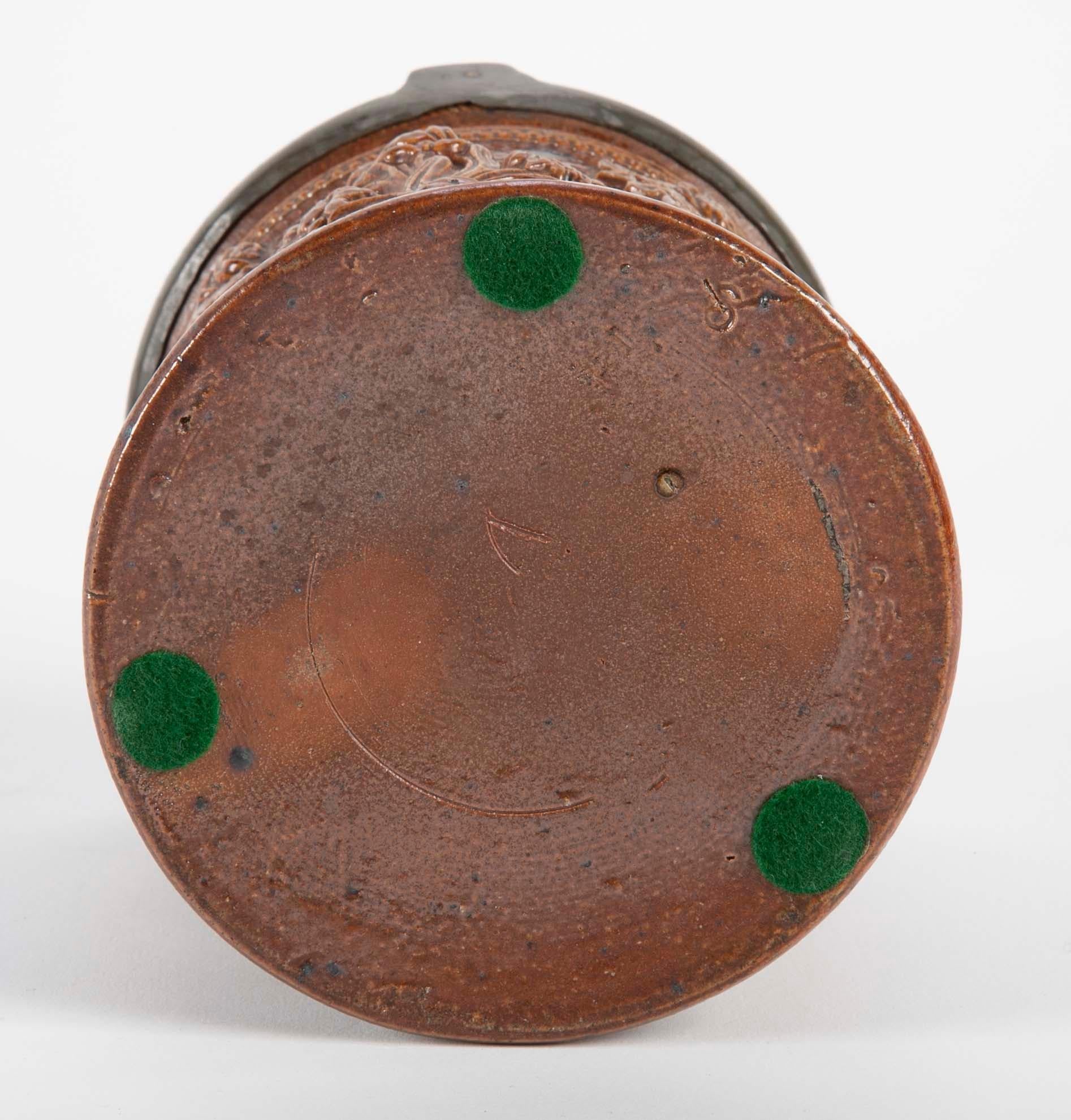 18th Century German Salt Glaze Tobacco Jar with Pewter Mounts For Sale 1