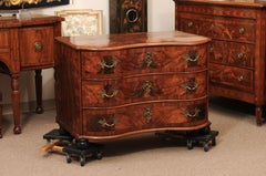 18th Century German Serpentine Burled Walnut Commode with 3 Drawers