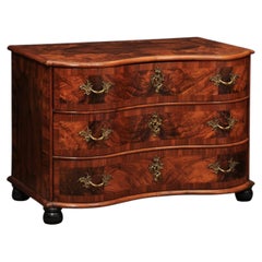 18th Century German Serpentine Burled Walnut Commode with 3 Drawers